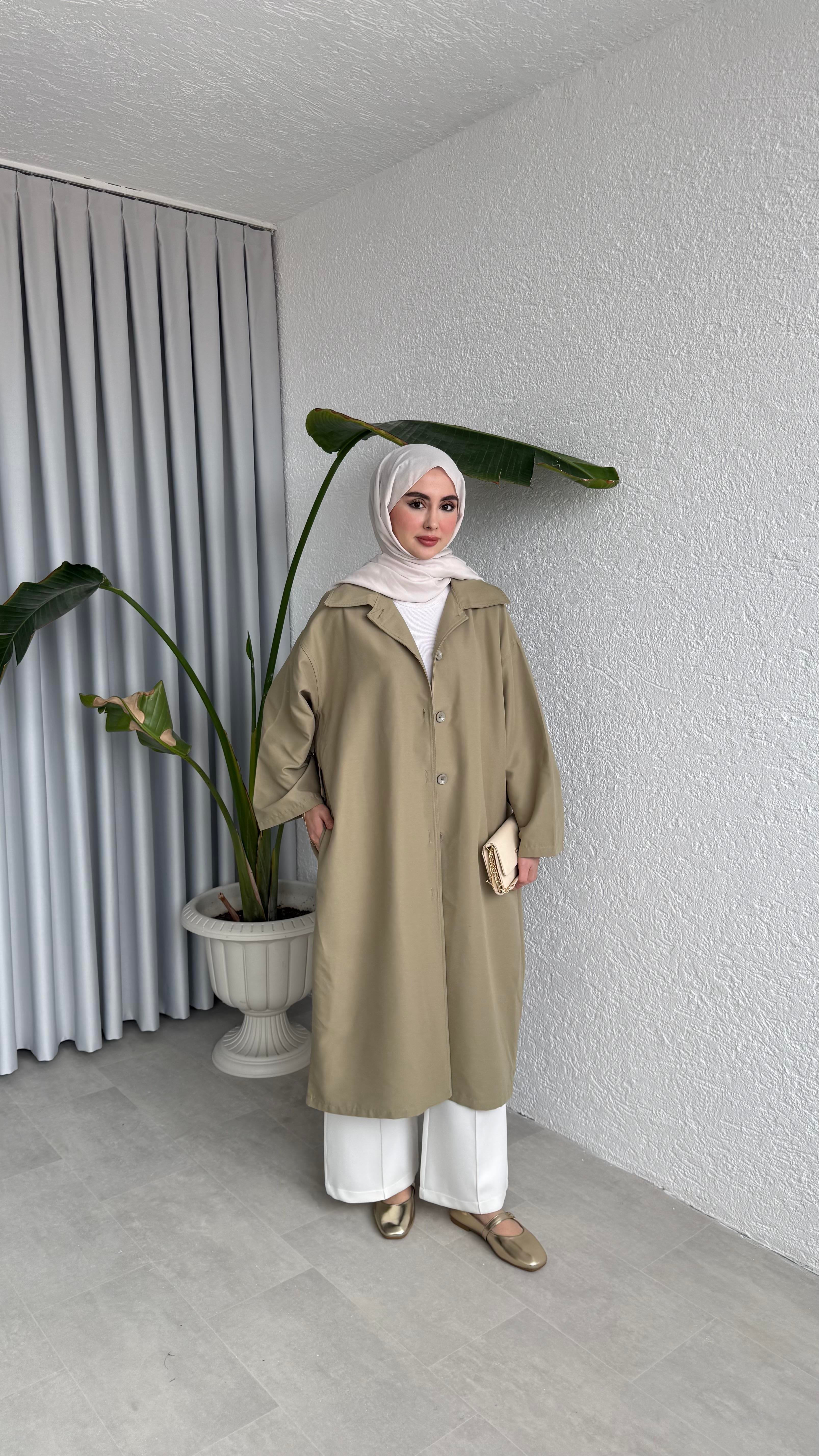 DUĞMELİ KALIN TRENÇKOT - YAĞ YEŞİLİ 
