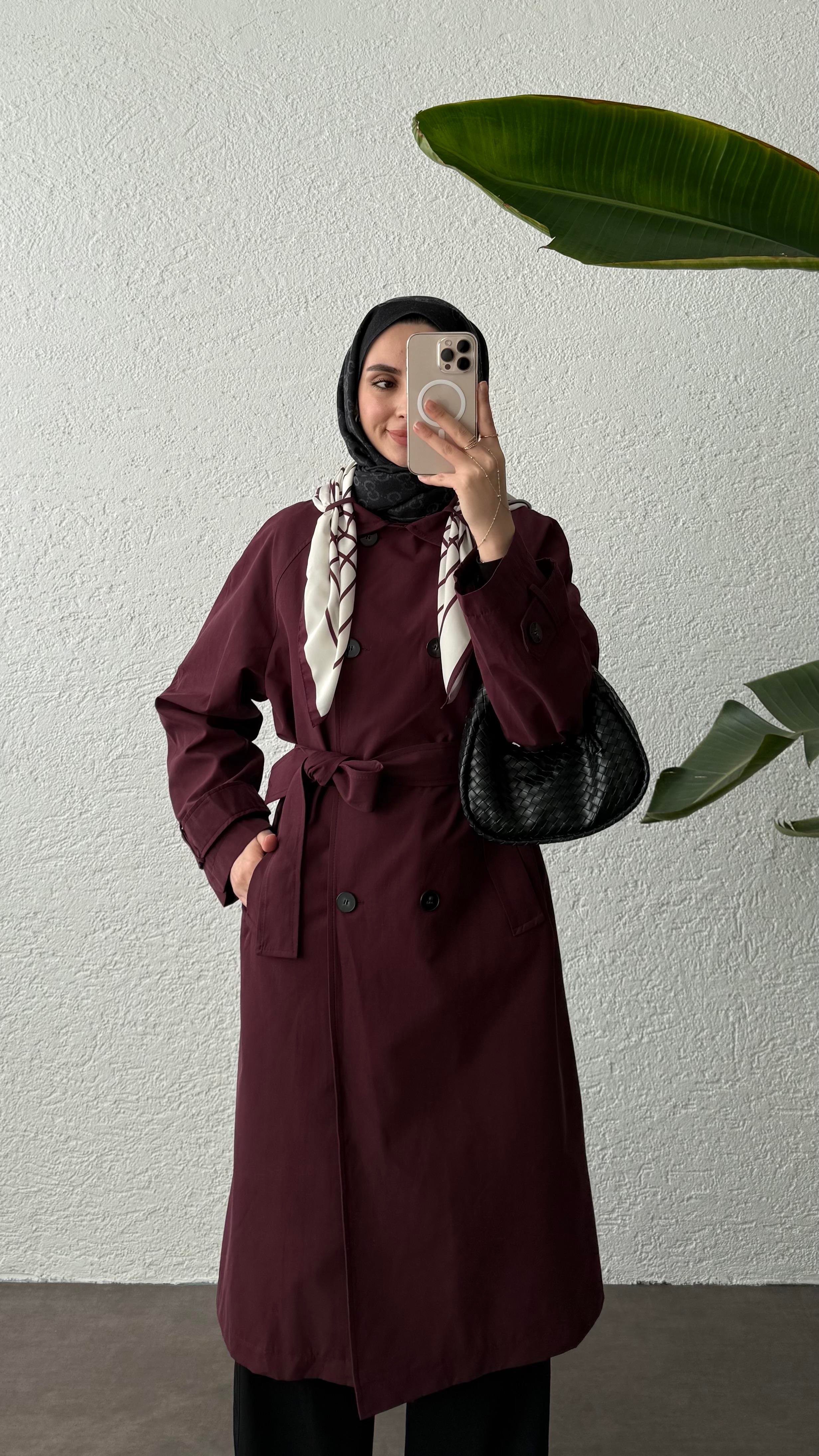 EFİL FULARLI TRENÇKOT-BORDO