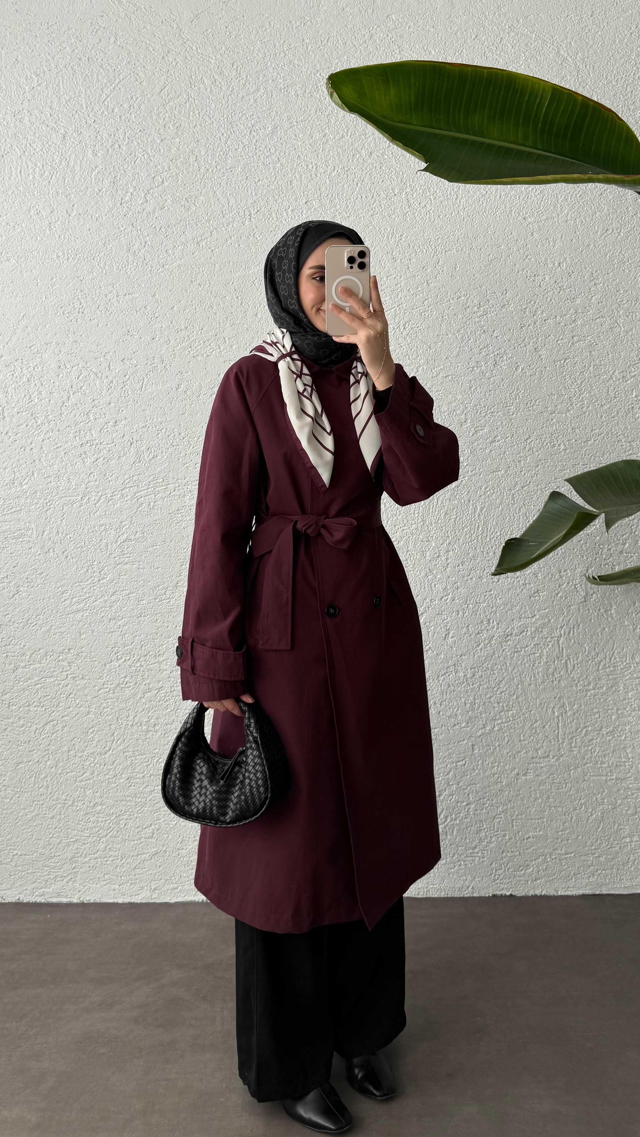 EFİL FULARLI TRENÇKOT-BORDO