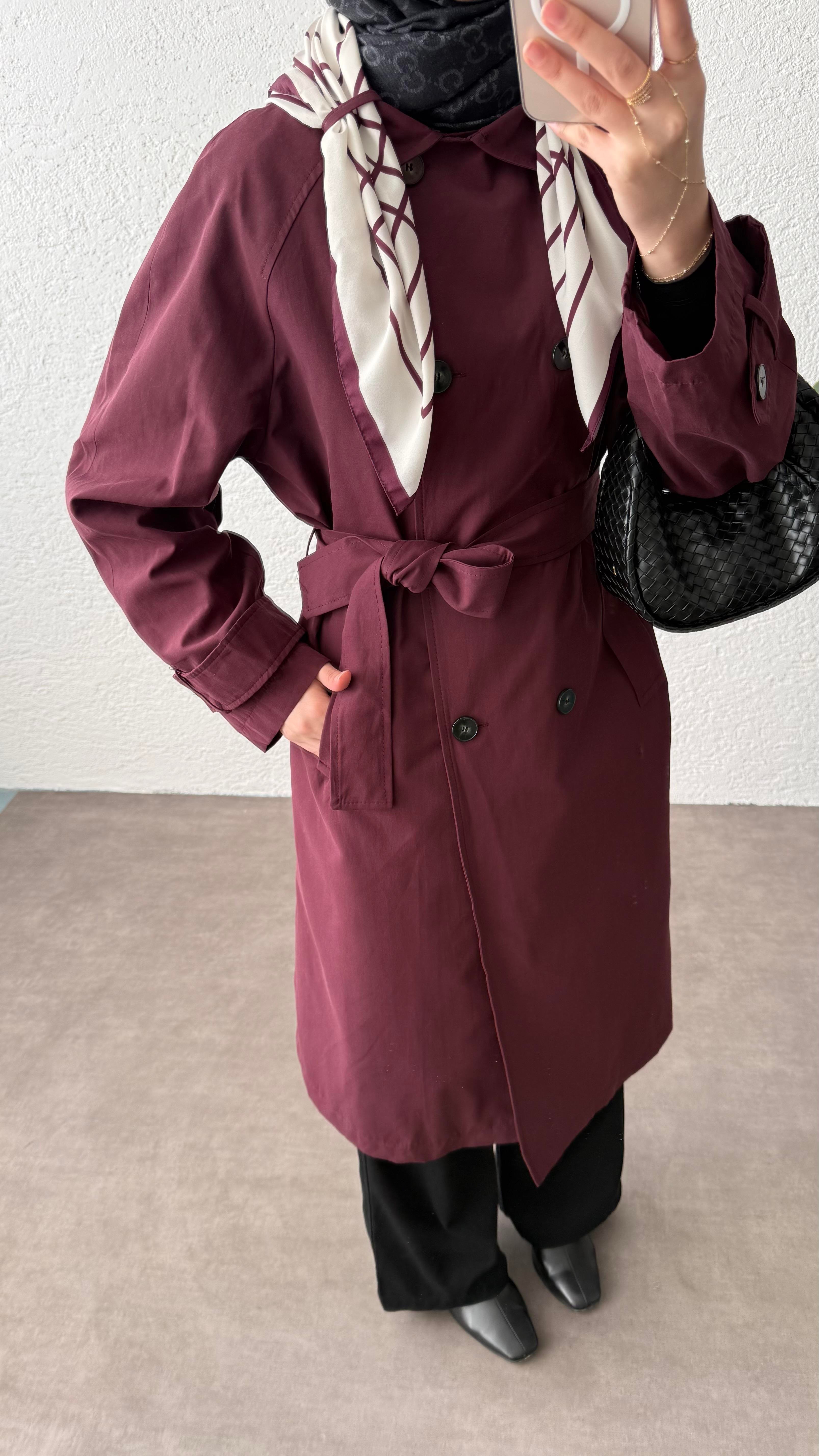 EFİL FULARLI TRENÇKOT-BORDO