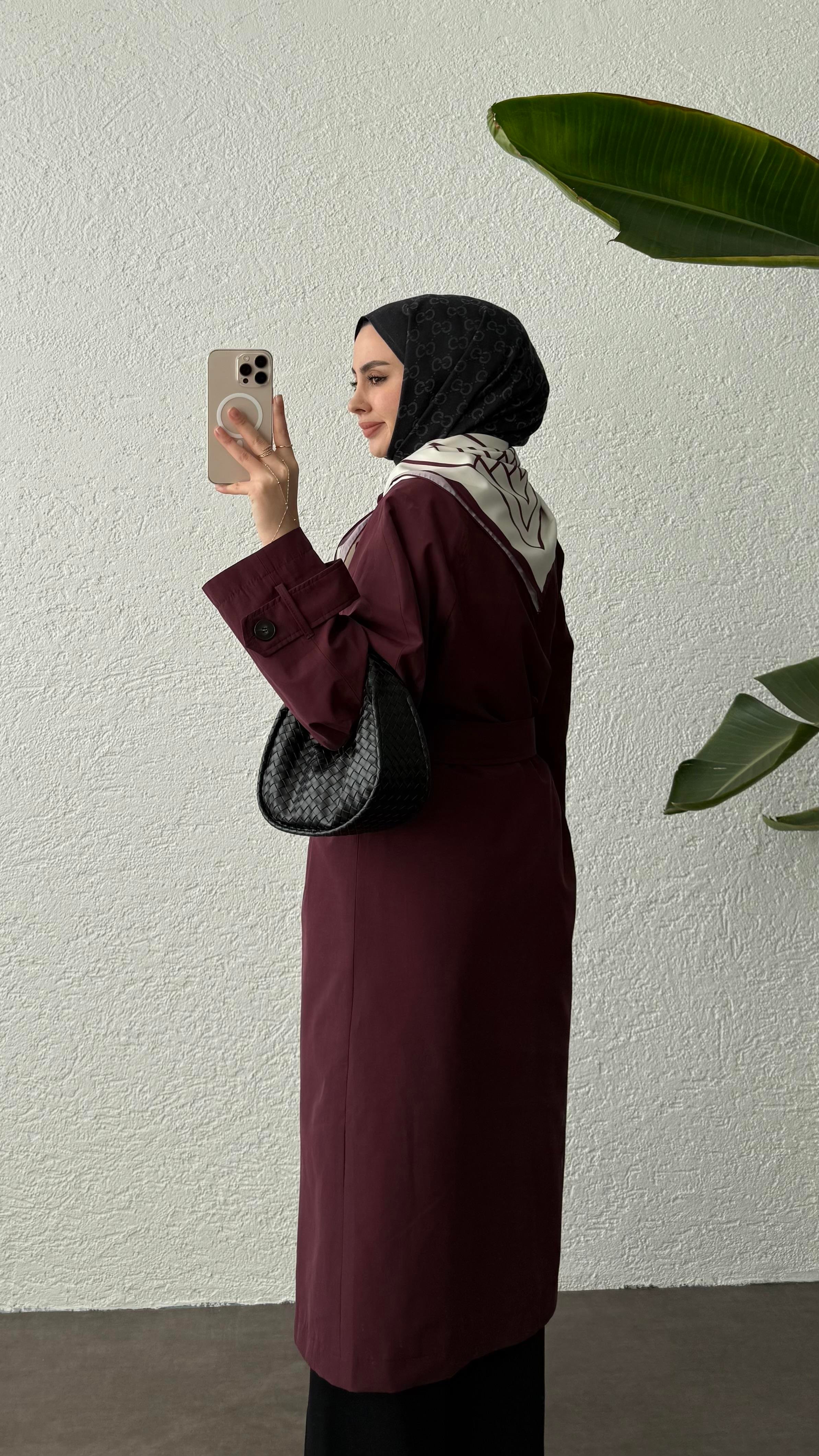 EFİL FULARLI TRENÇKOT-BORDO