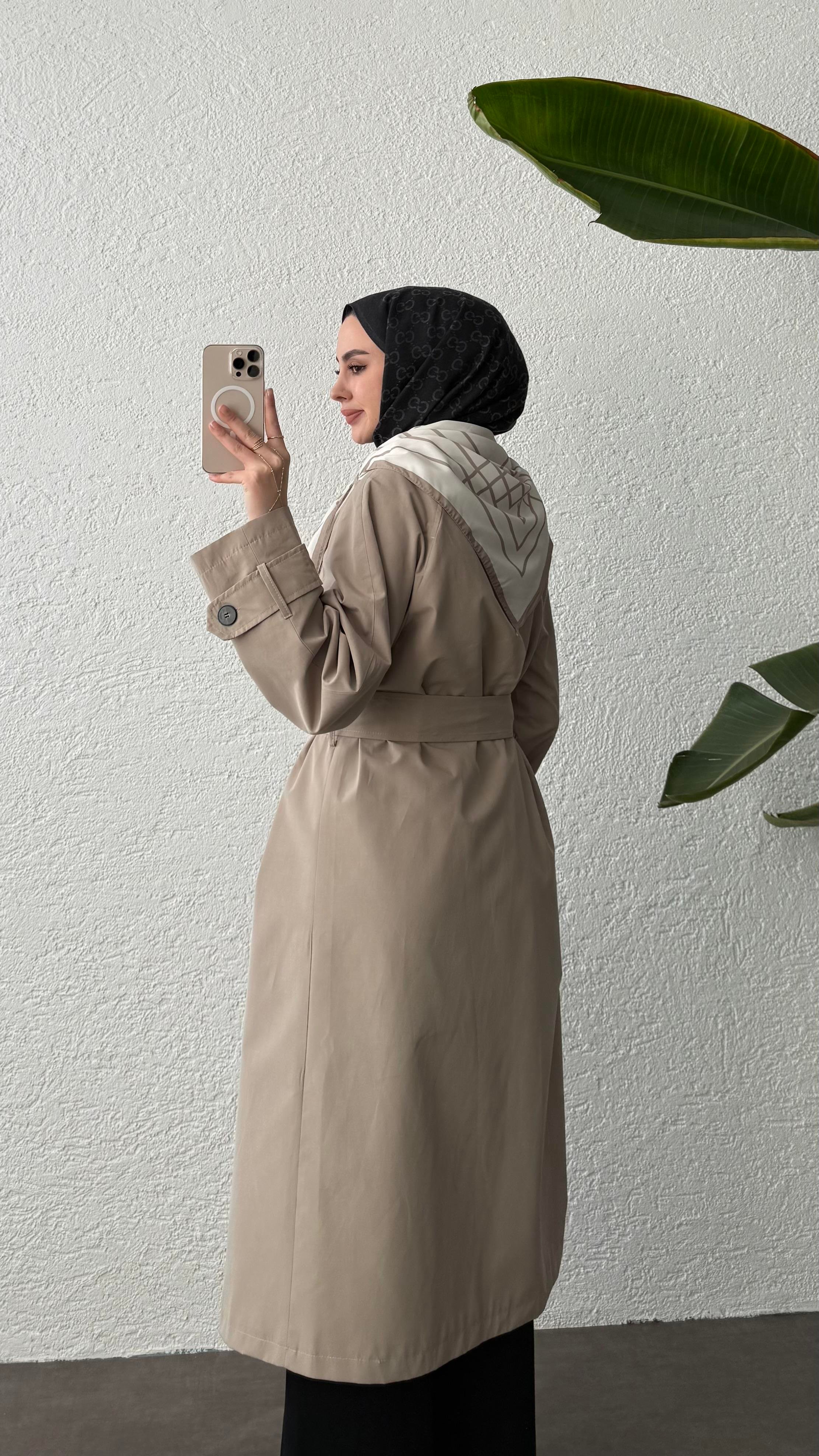 EFİL FULARLI TRENÇKOT-HAKİ