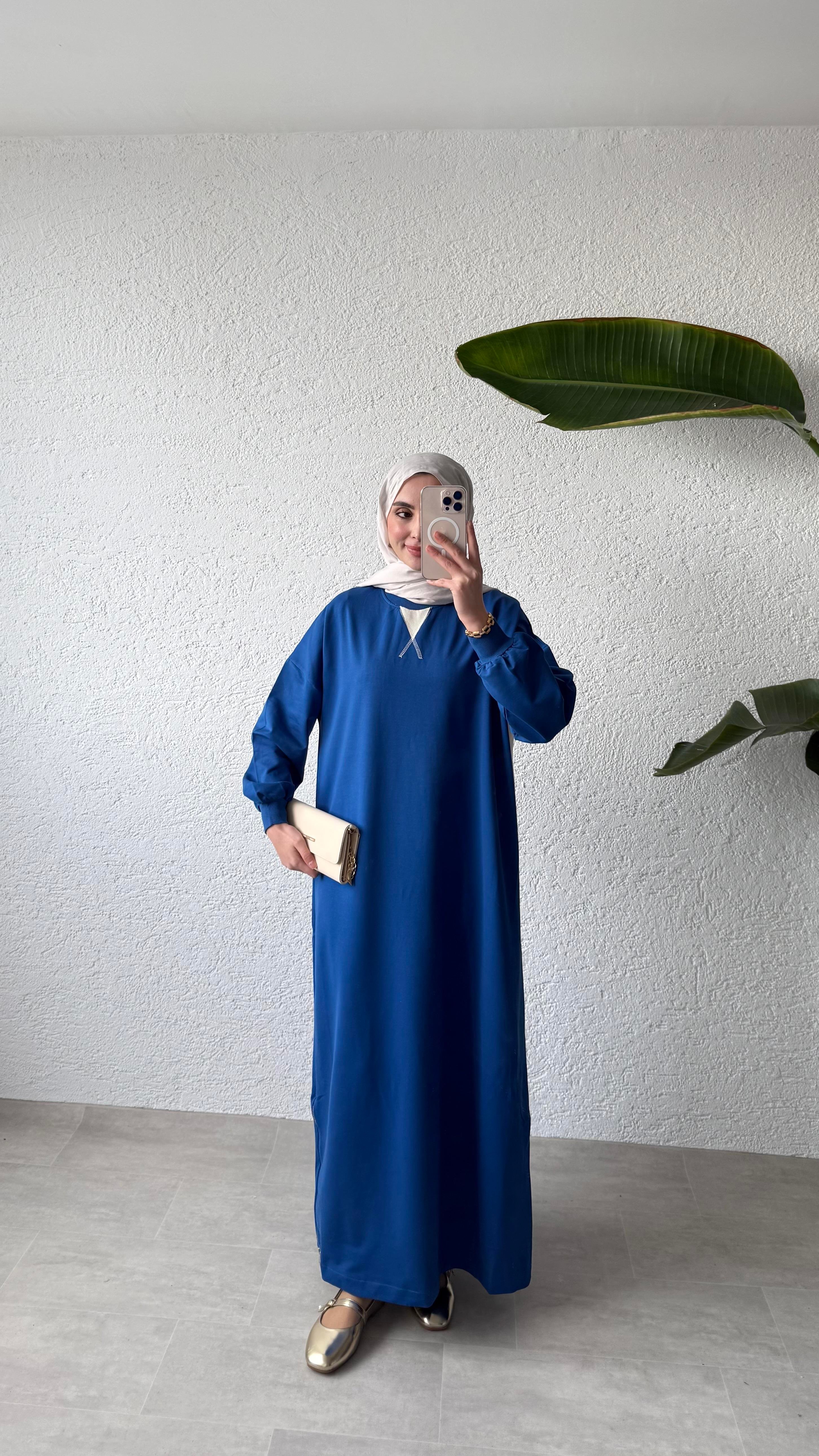 ETEĞİ FERMUAR DETAYLI ELBİSE - SAKS