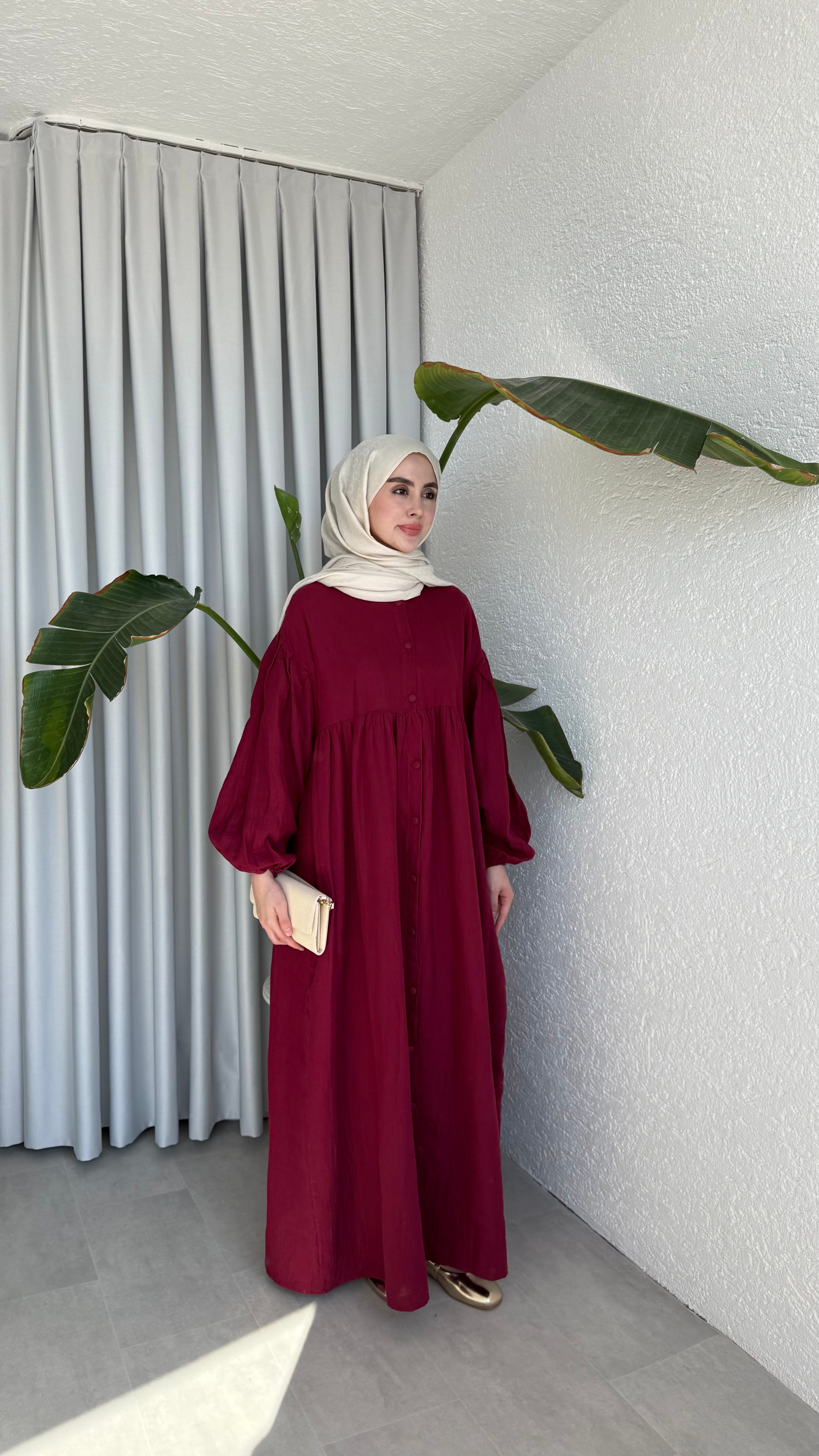 FARAH MÜSLİN ELBİSE - BORDO