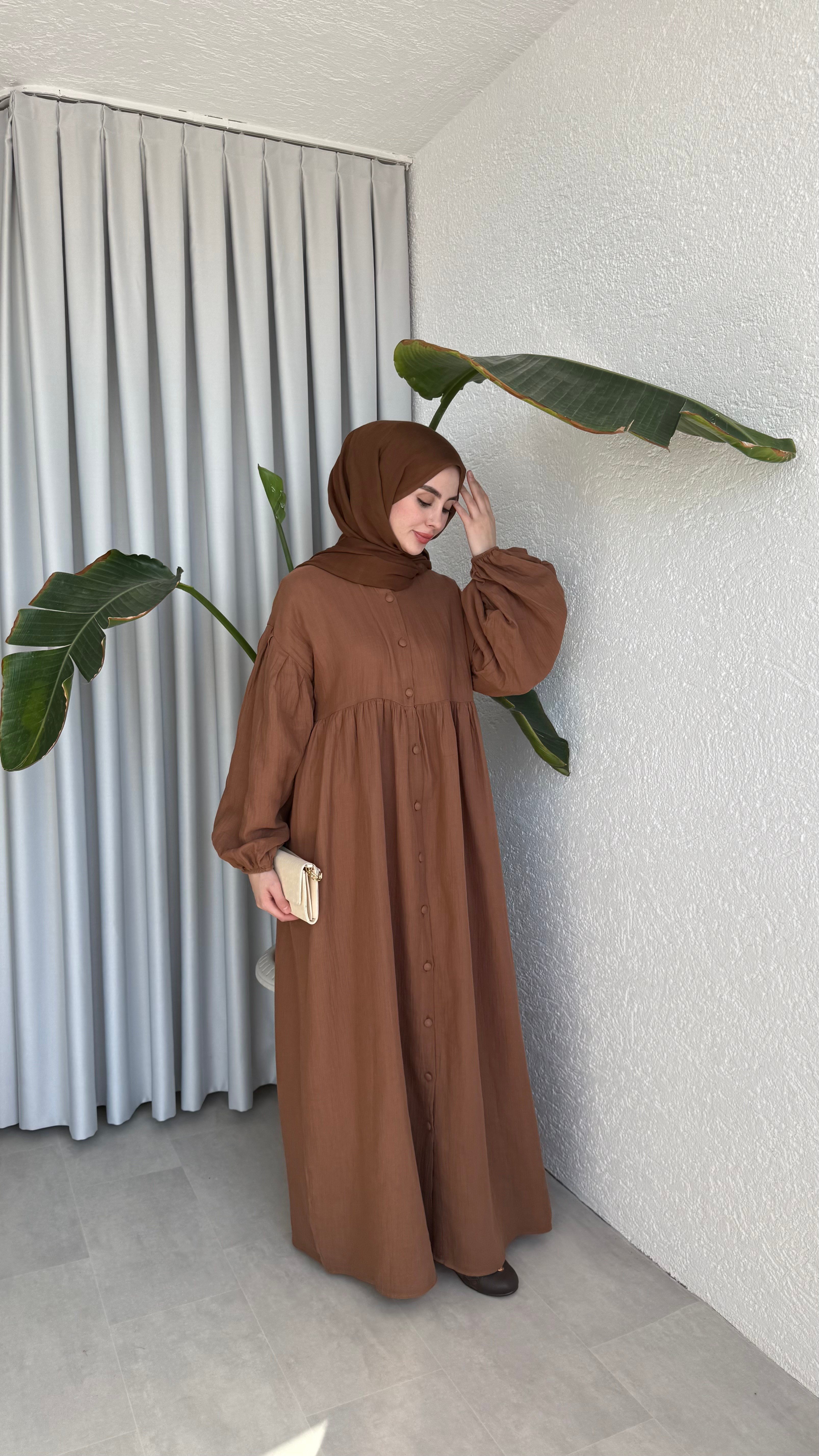 FARAH MÜSLİN ELBİSE - KAHVE