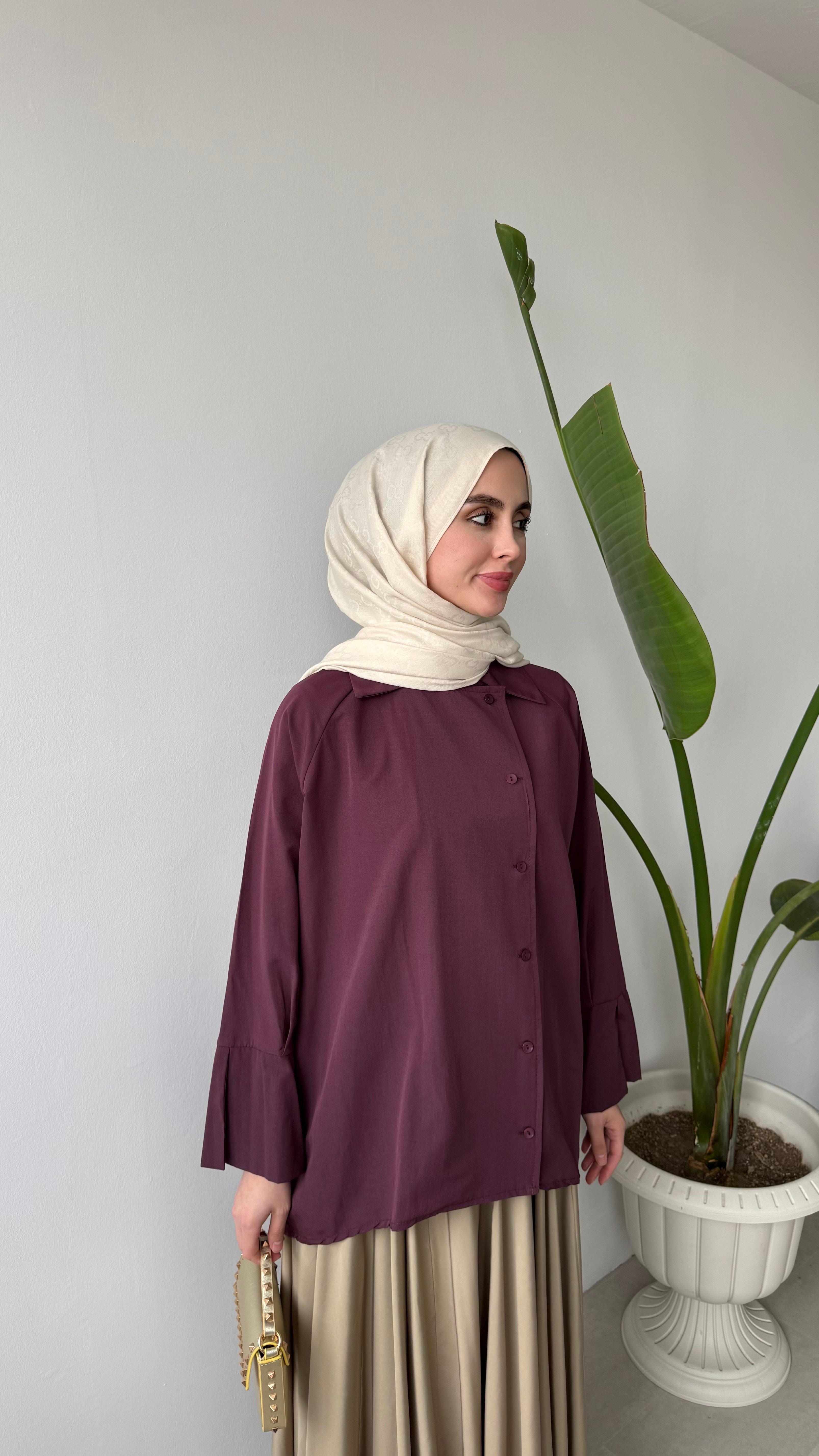 FİYONA KUŞAKLI GÖMLEK - MÜRDÜM