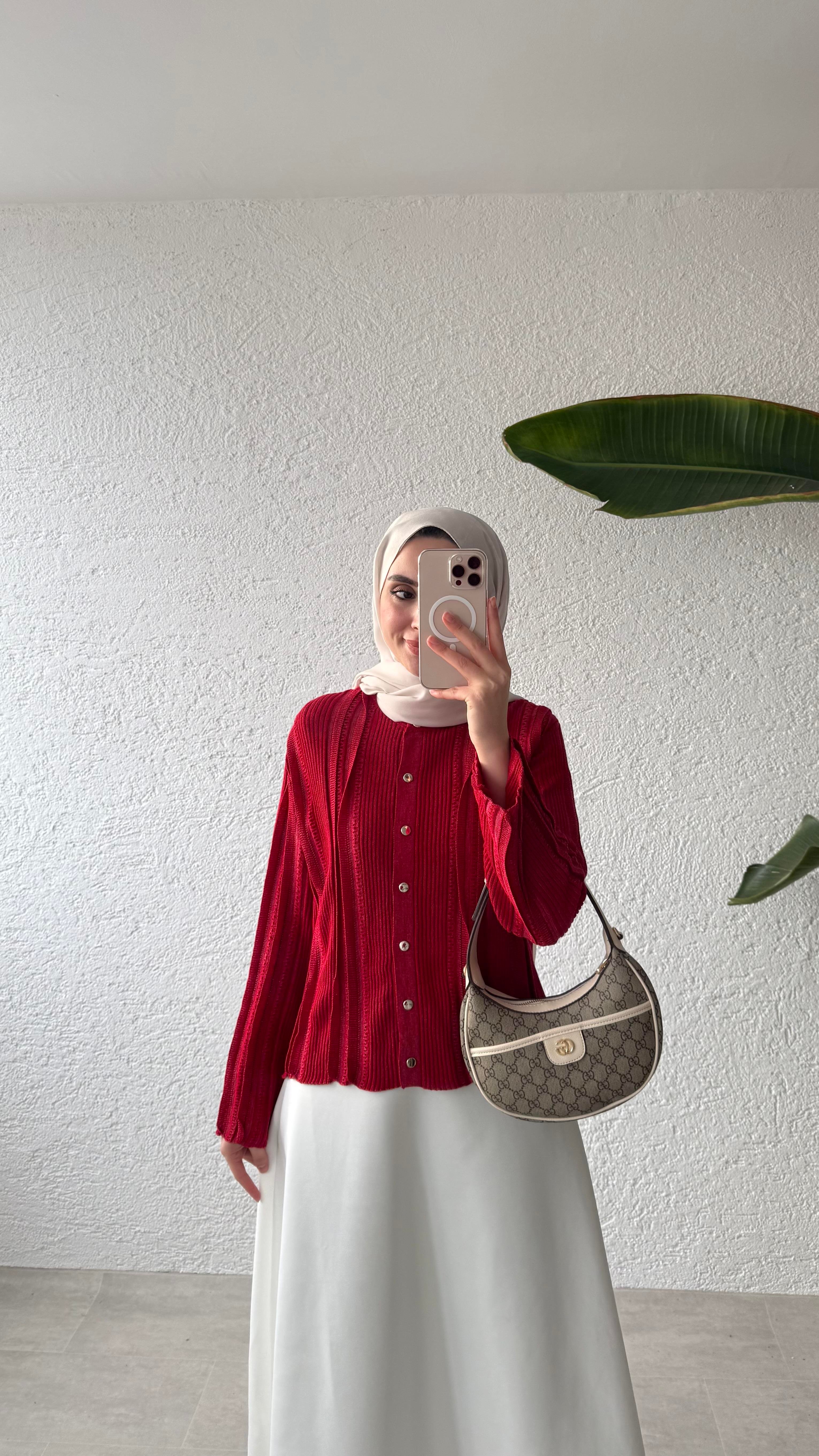 GOLD DÜĞMELİ MERSERİZE HIRKA - KIRMIZI