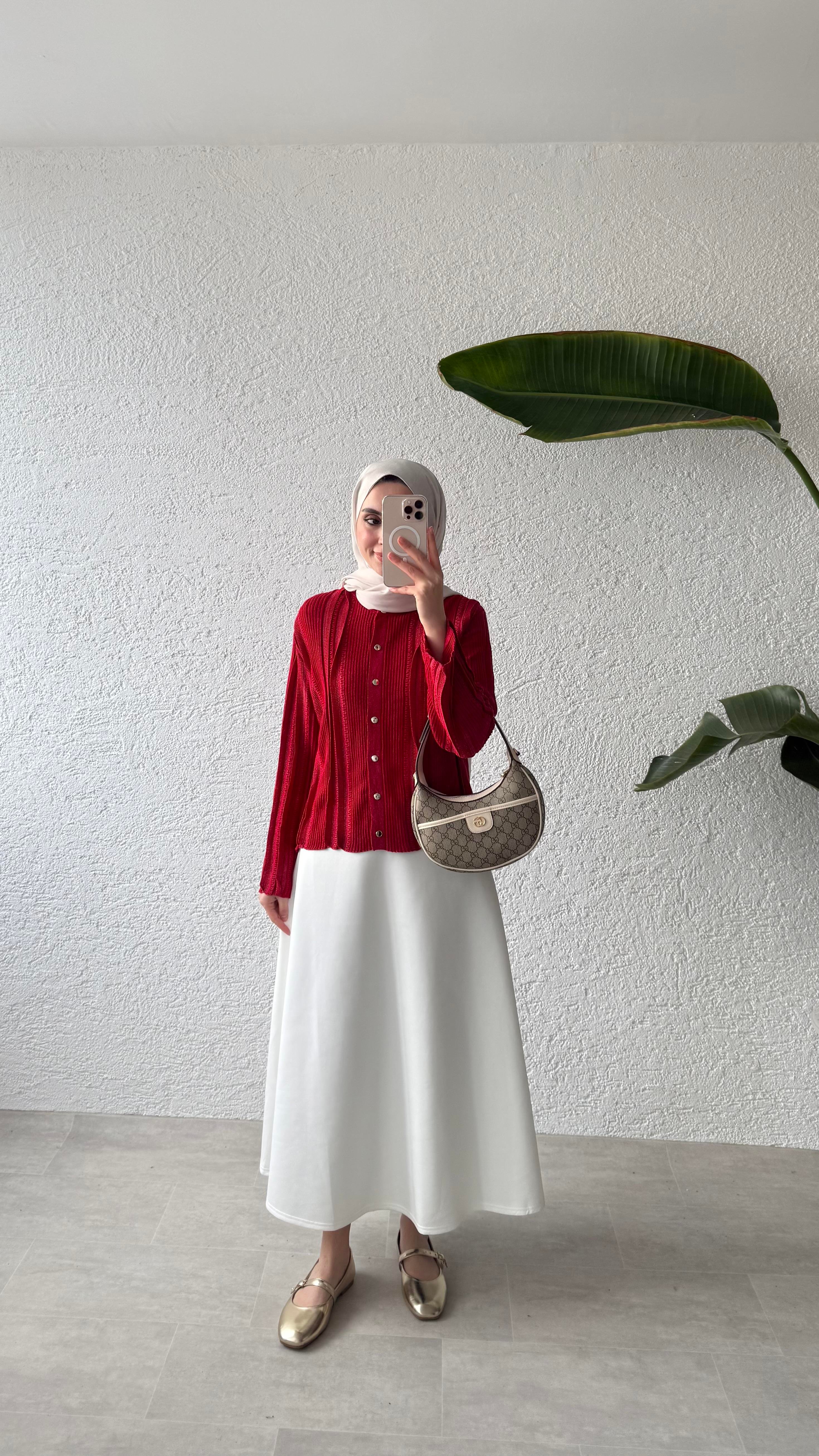 GOLD DÜĞMELİ MERSERİZE HIRKA - KIRMIZI