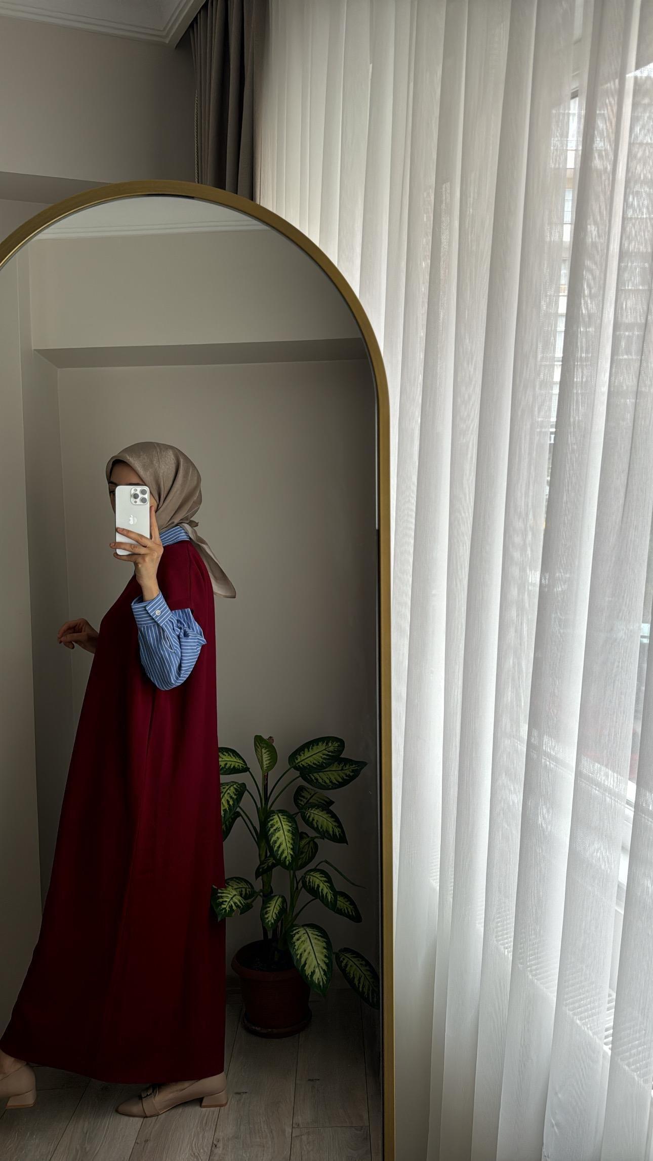 GÖMLEK DETAY ELBİSE BORDO