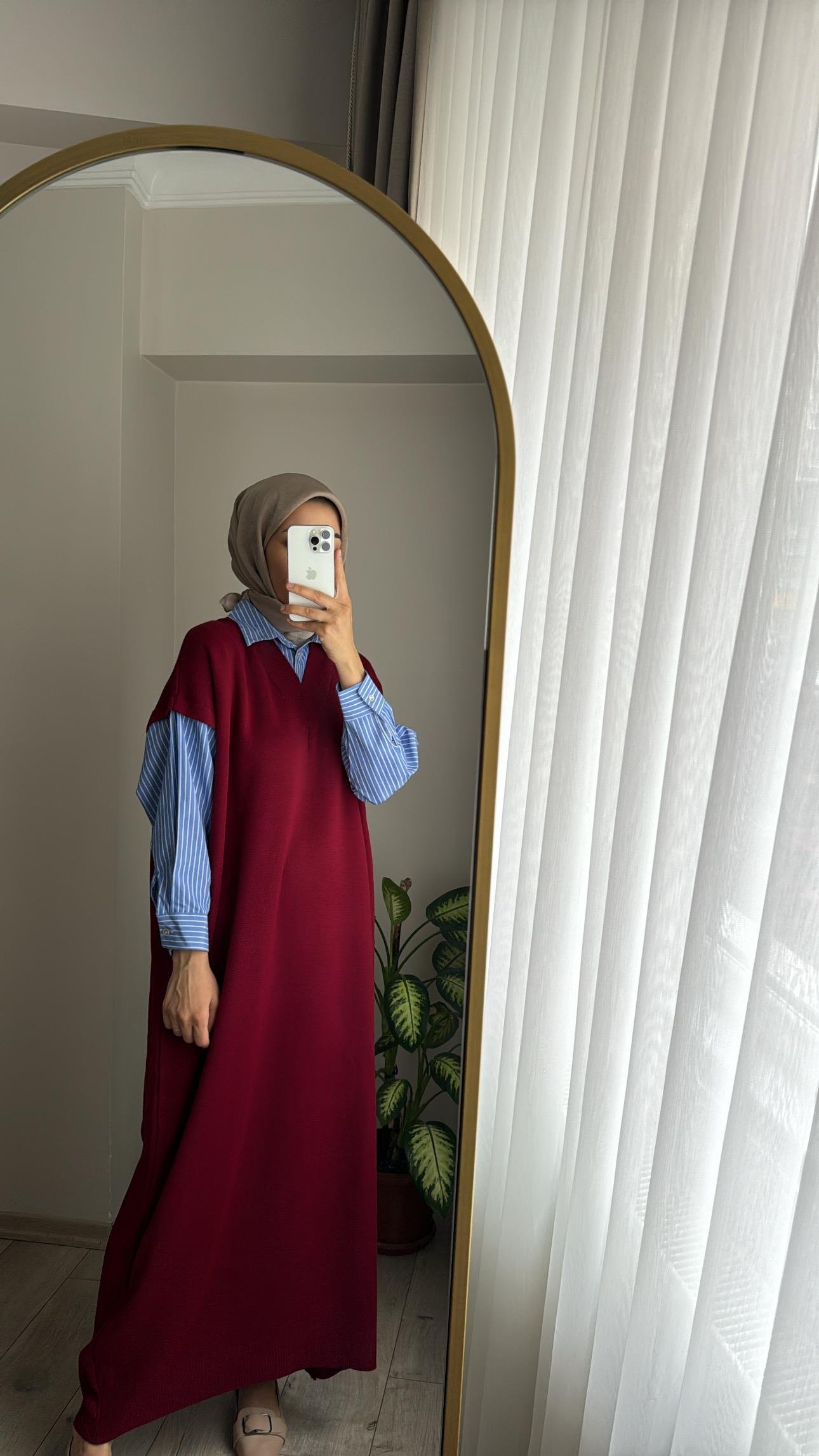 GÖMLEK DETAY ELBİSE BORDO