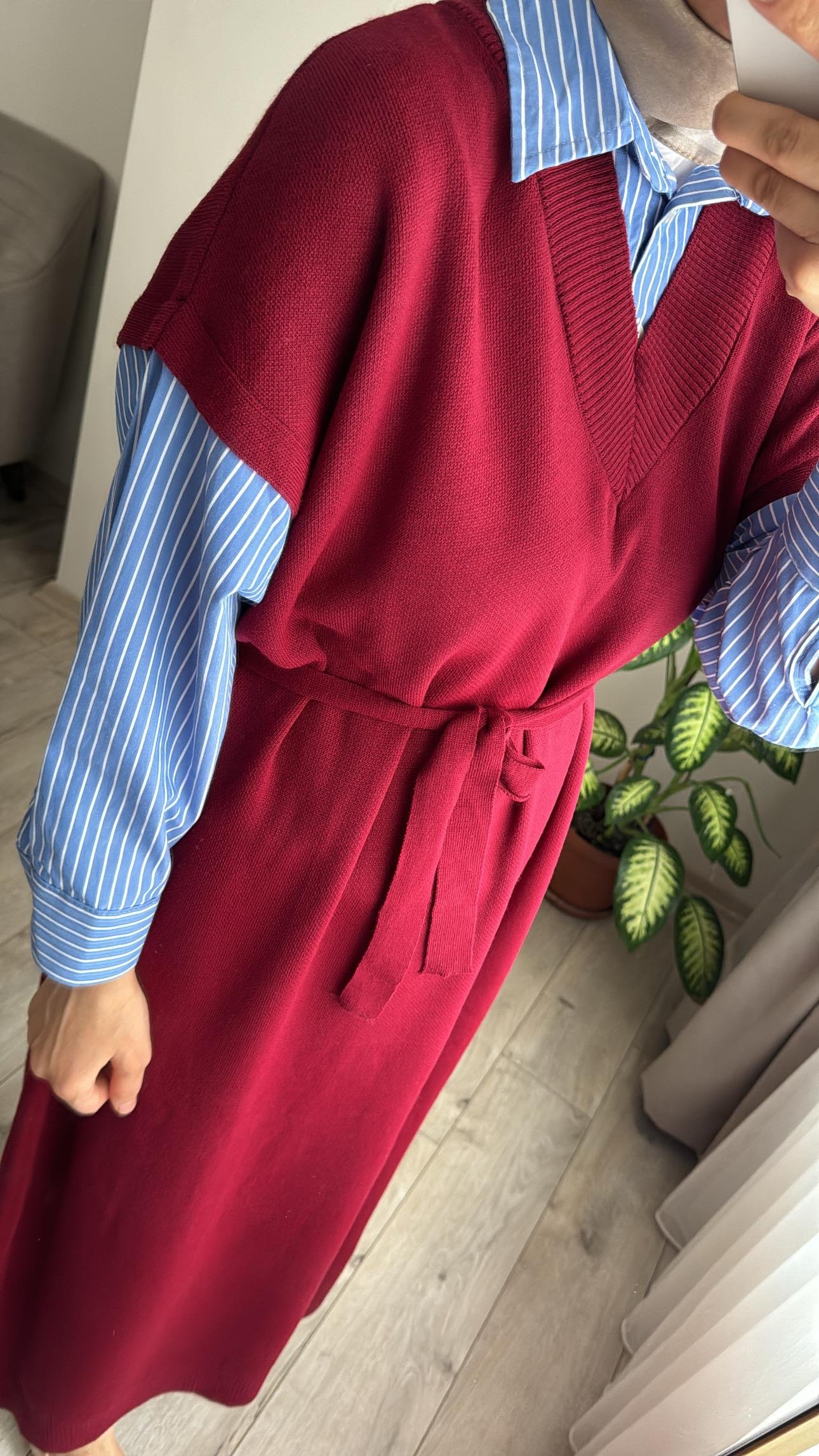GÖMLEK DETAY ELBİSE BORDO
