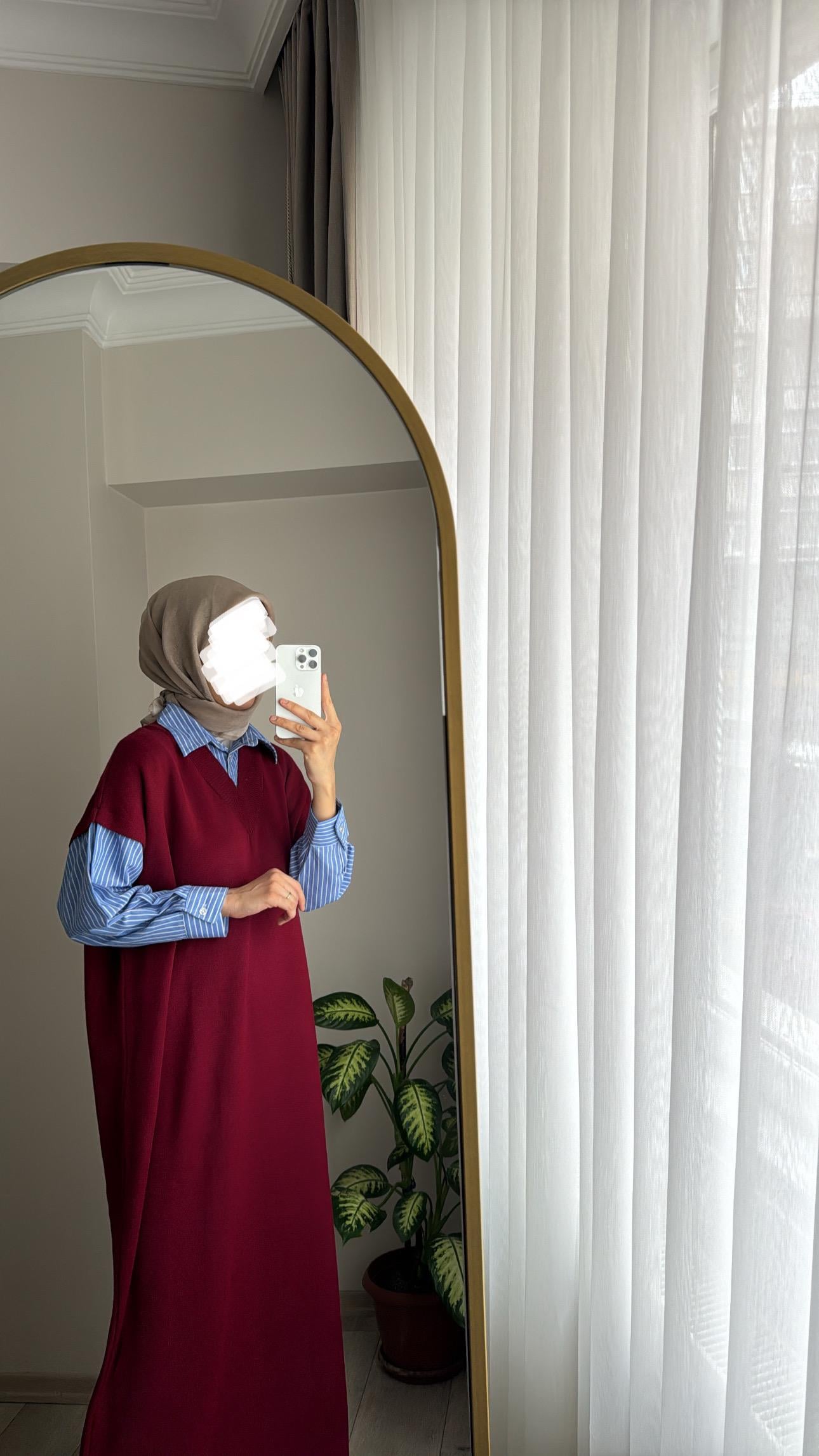 GÖMLEK DETAY ELBİSE BORDO