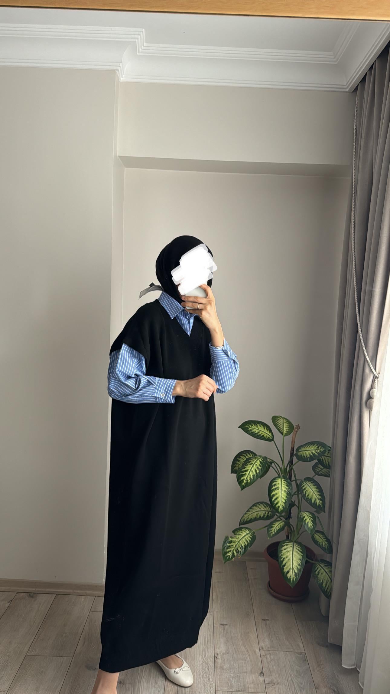 GÖMLEK DETAY ELBİSE SİYAH