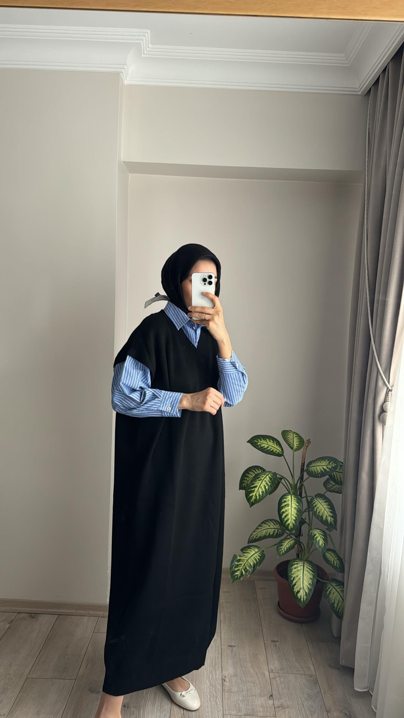 GÖMLEK DETAY ELBİSE SİYAH