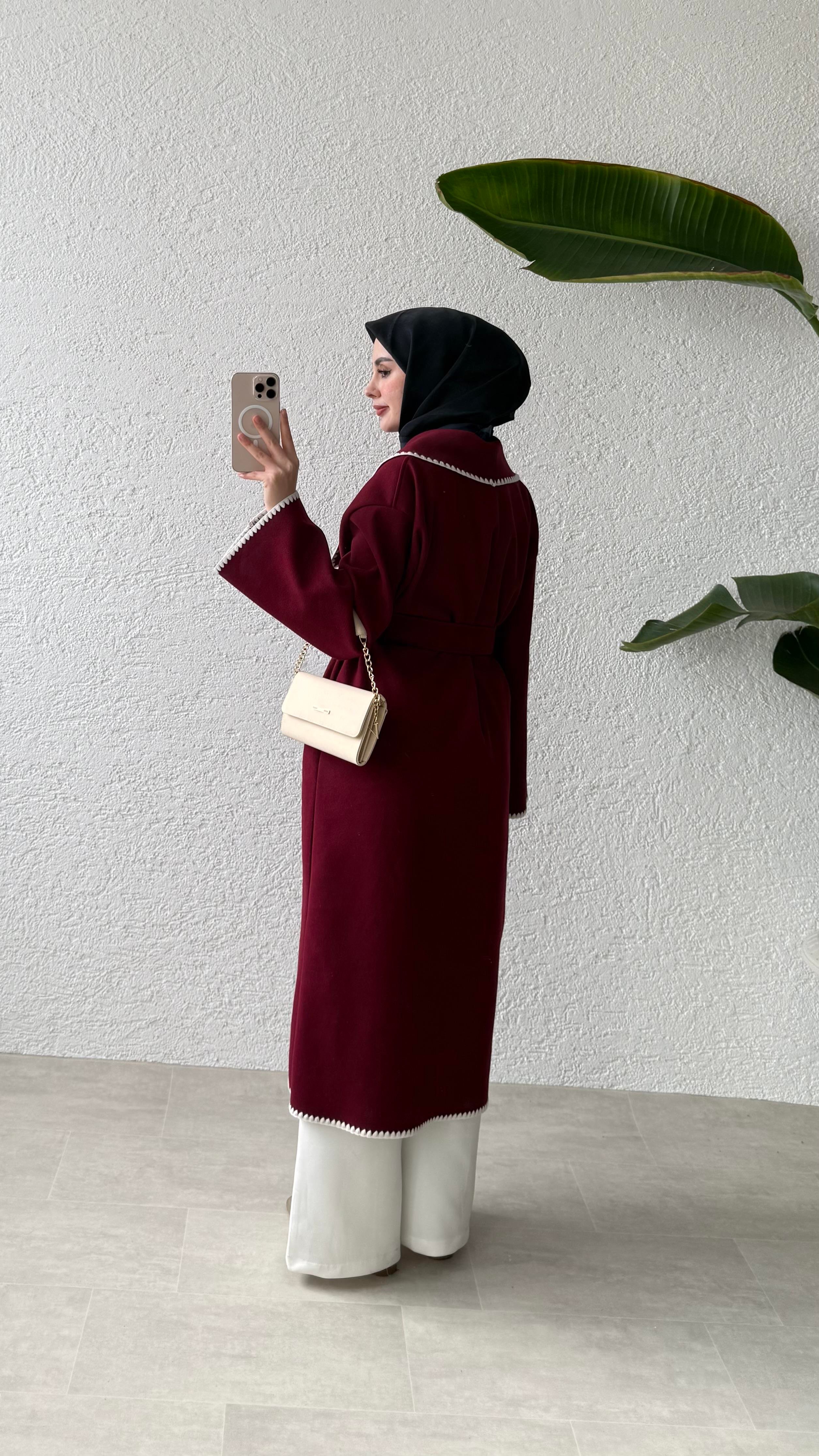 GÜL DİKİŞLİ KABAN - BORDO 