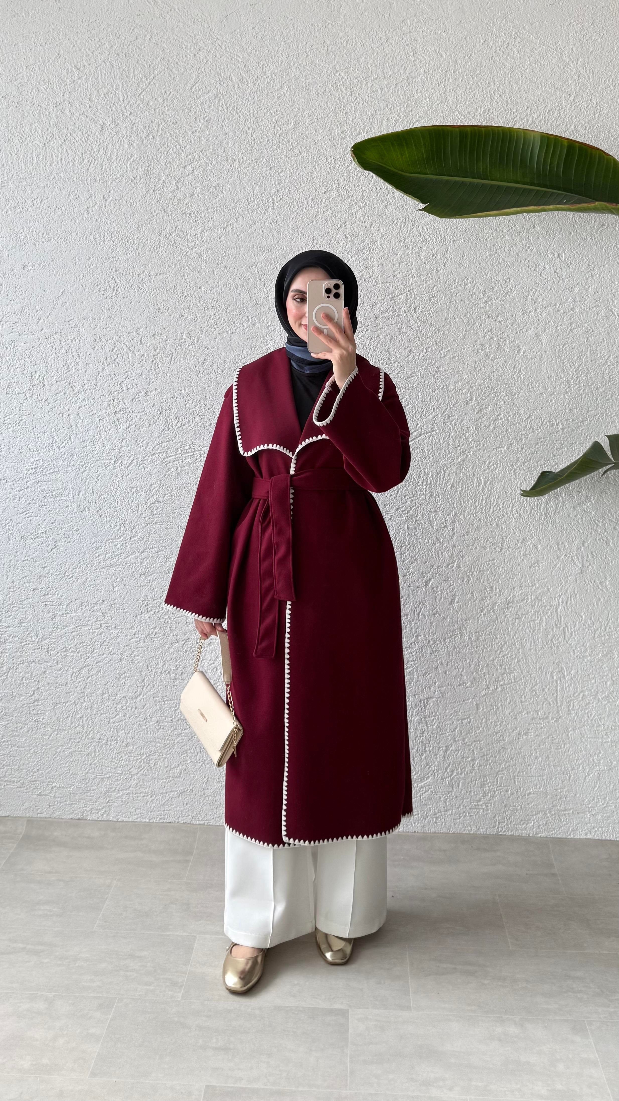 GÜL DİKİŞLİ KABAN - BORDO 
