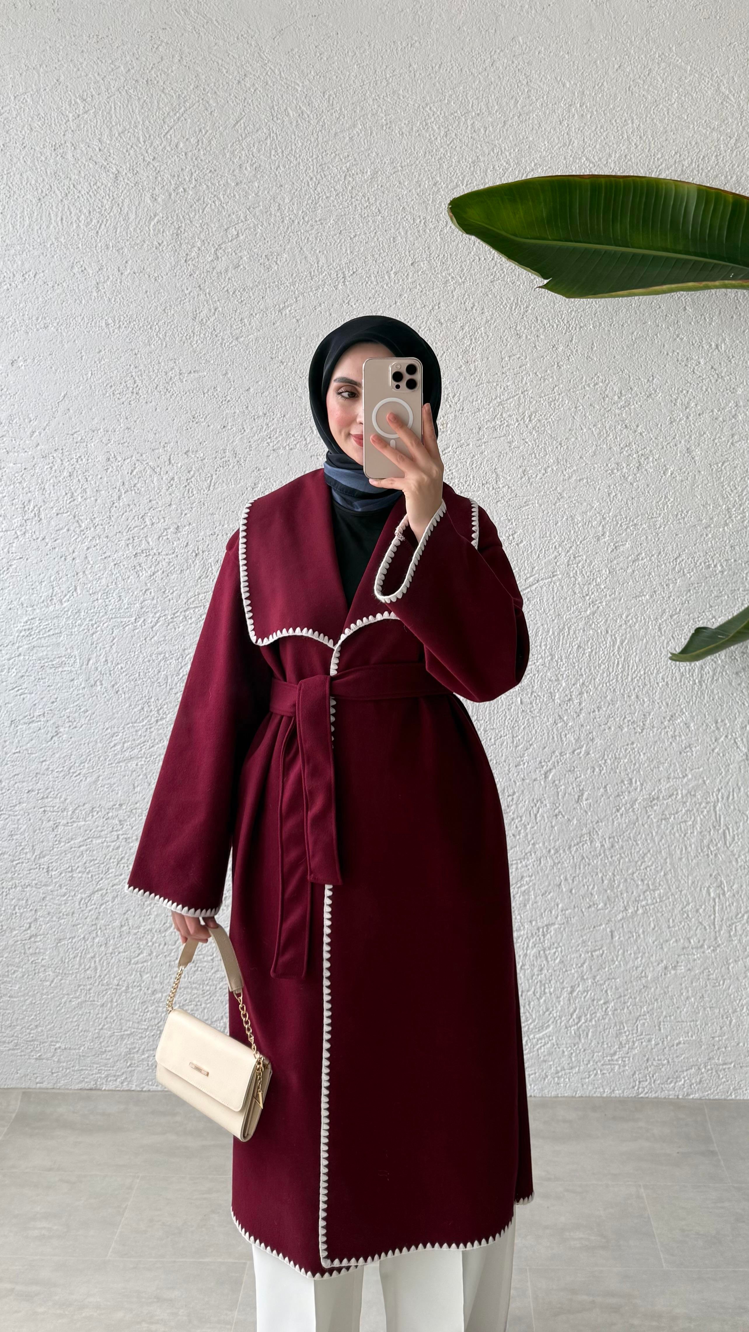 GÜL DİKİŞLİ KABAN - BORDO 