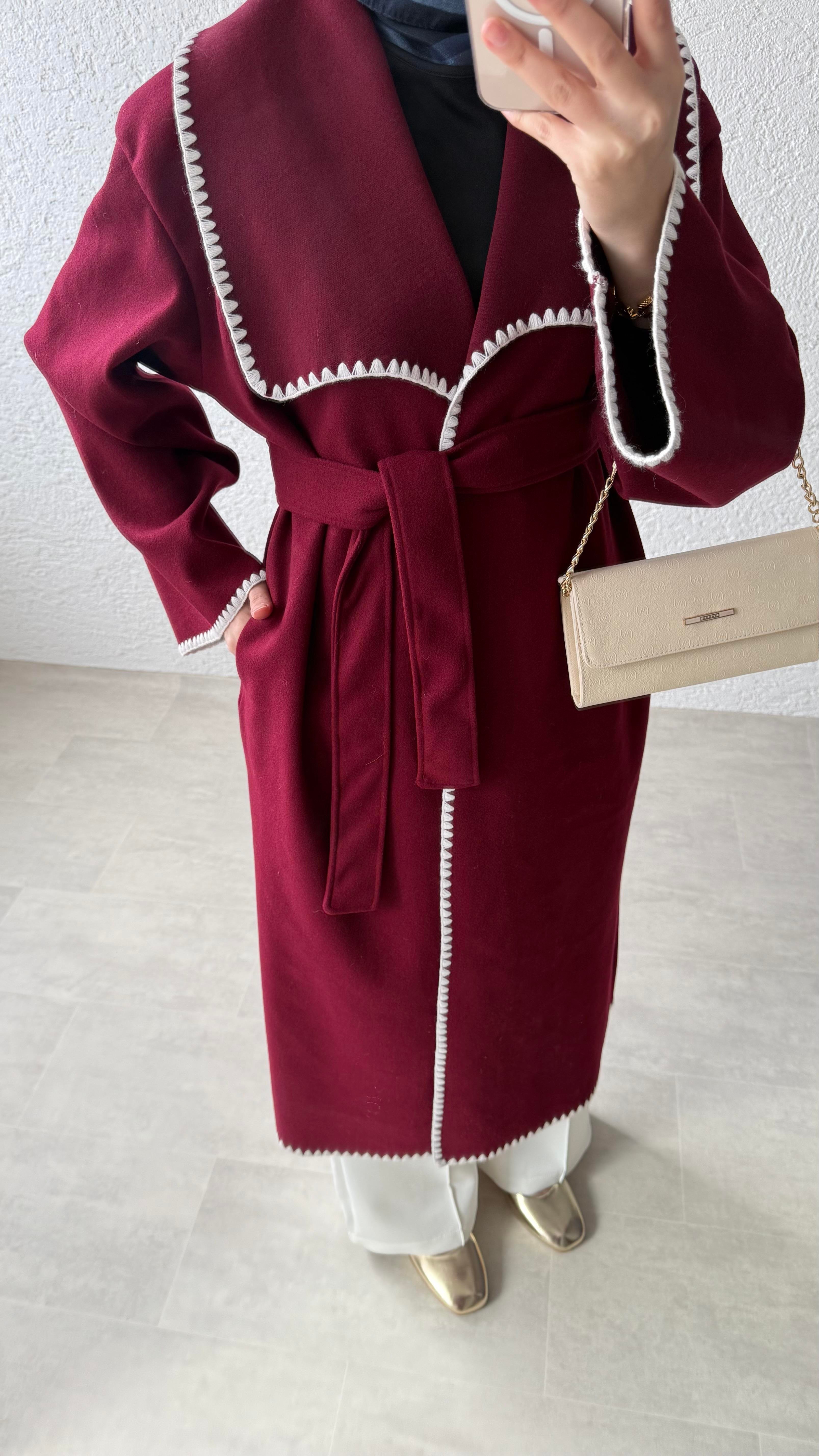 GÜL DİKİŞLİ KABAN - BORDO 