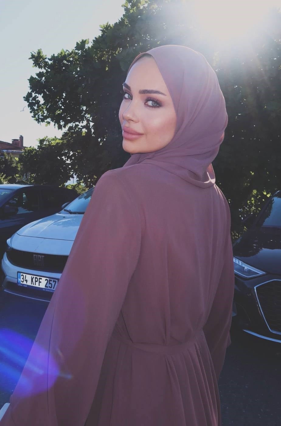 İÇİ %100 PAMUK ÜÇLÜ ABAYA TAKIM - KAHVE