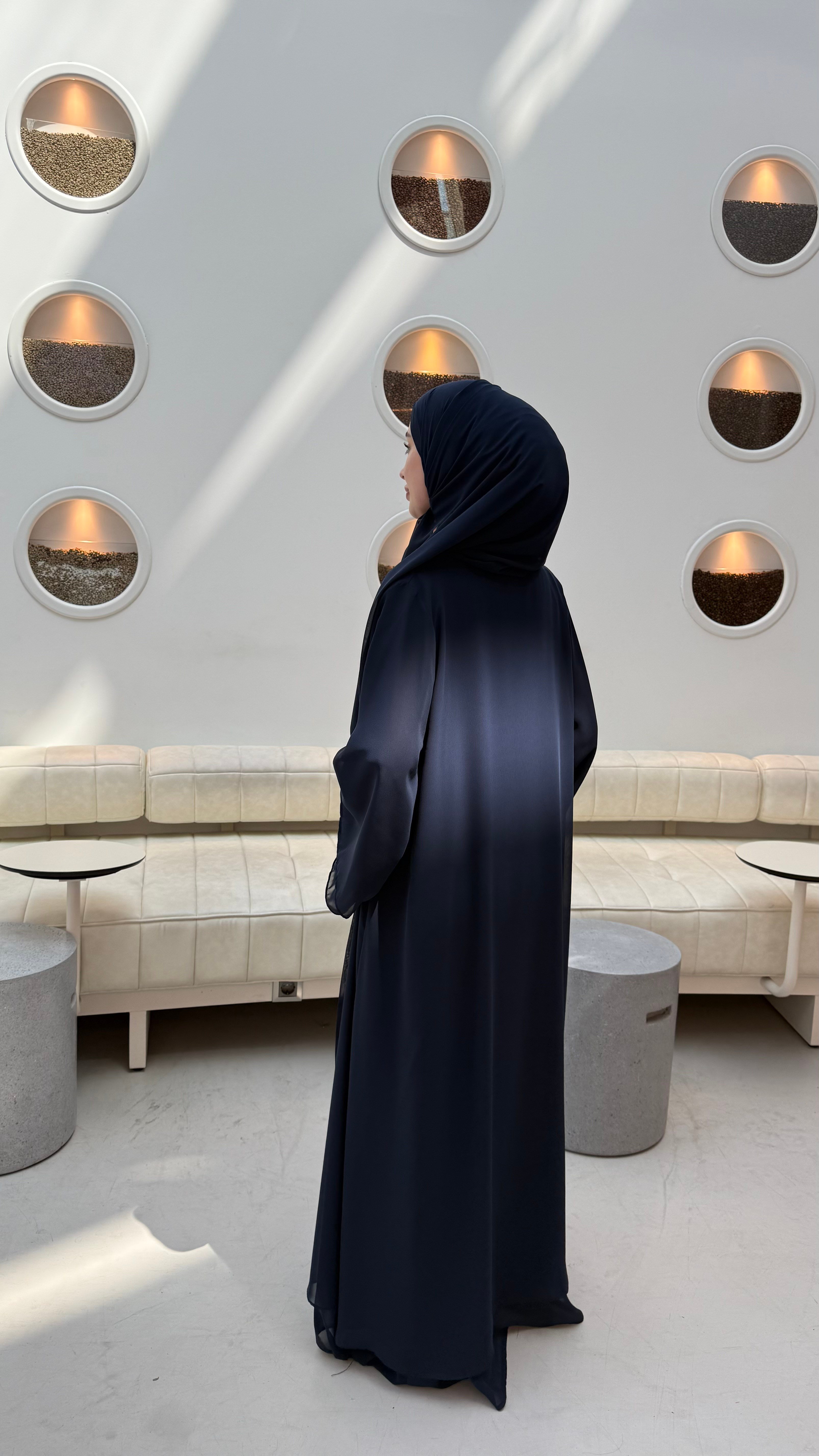 İÇİ %100 PAMUK ÜÇLÜ ABAYA TAKIM - LACİVERT