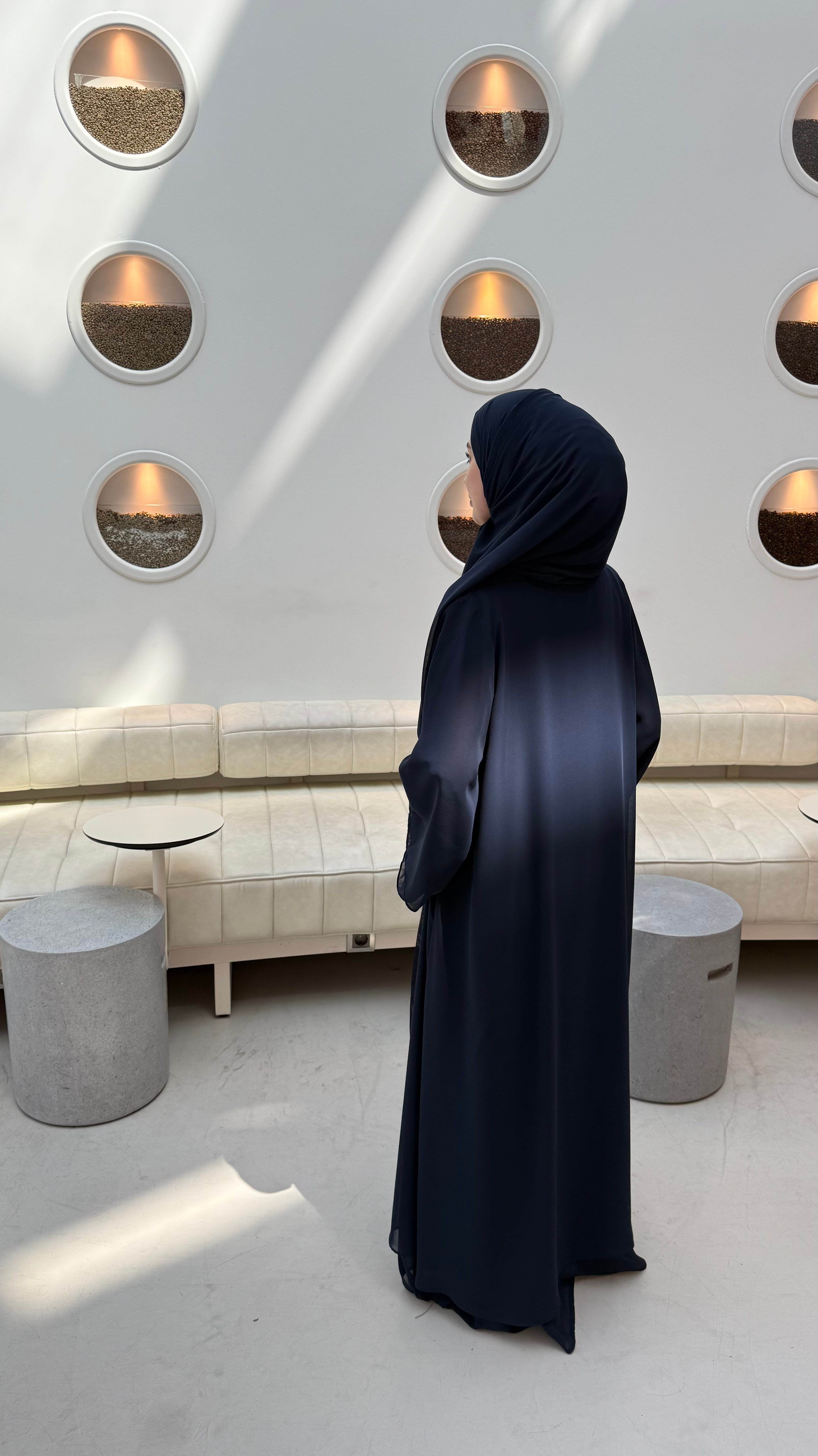 İÇİ %100 PAMUK ÜÇLÜ ABAYA TAKIM - LACİVERT