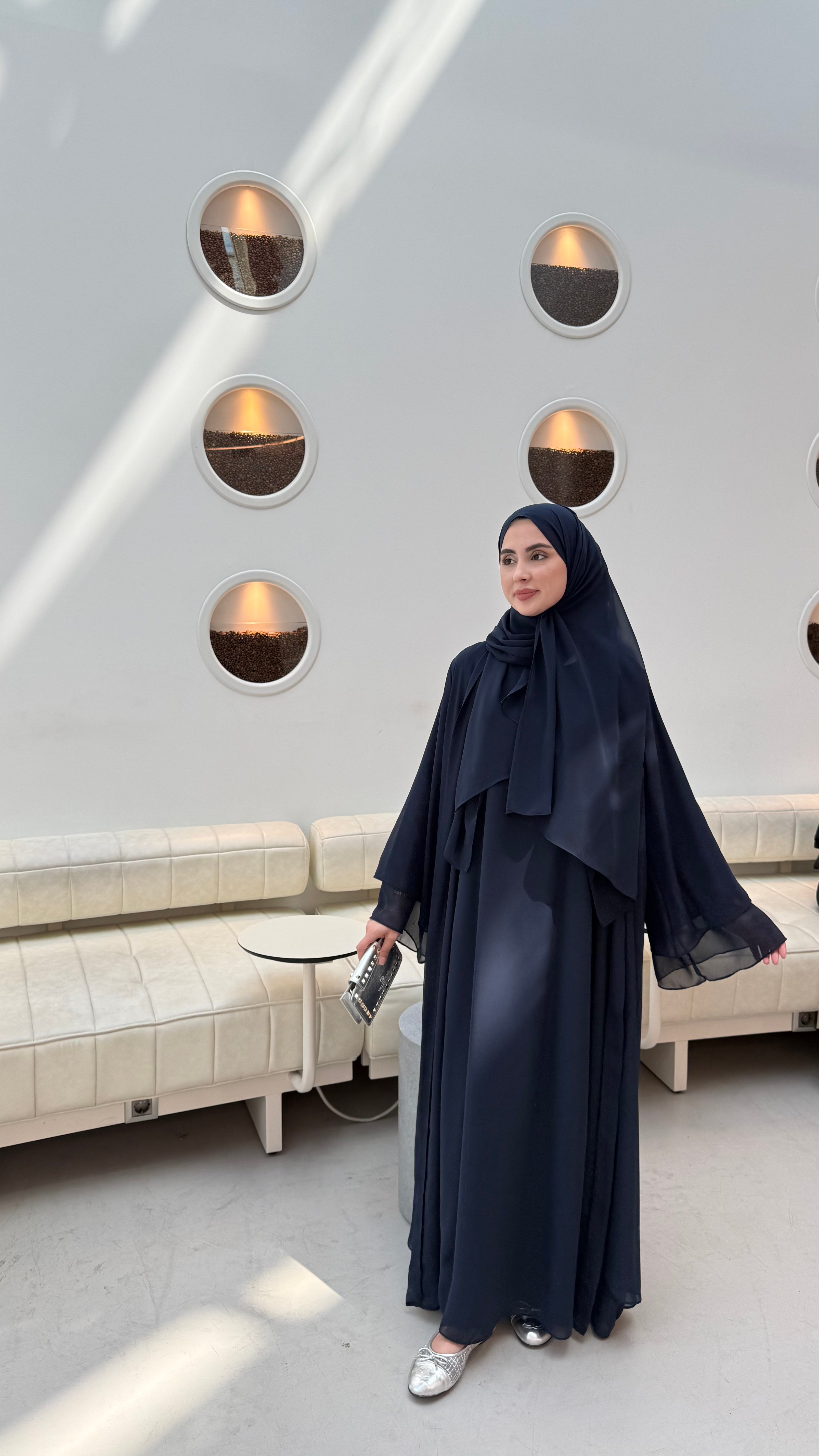 İÇİ %100 PAMUK ÜÇLÜ ABAYA TAKIM - LACİVERT
