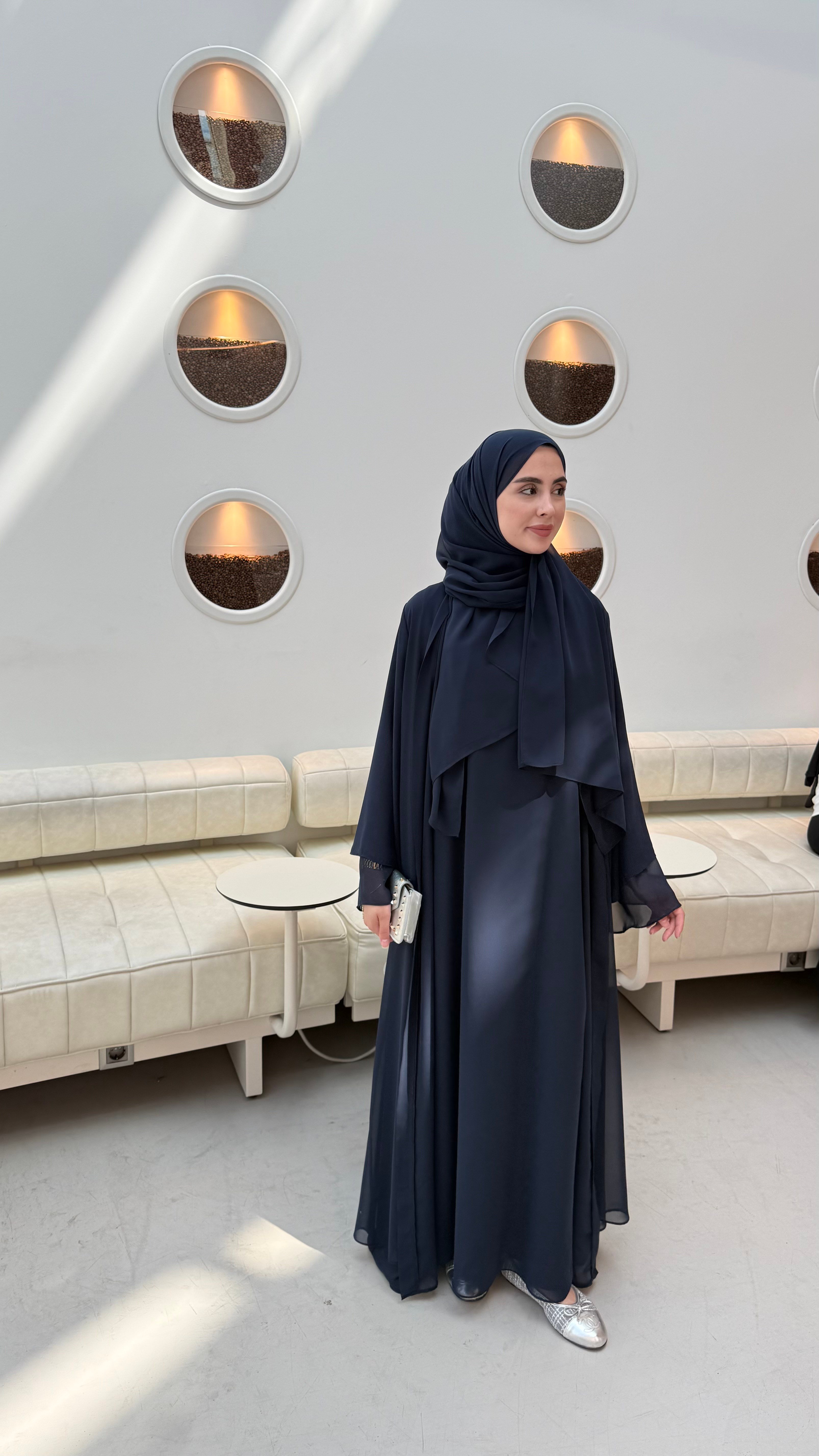 İÇİ %100 PAMUK ÜÇLÜ ABAYA TAKIM - LACİVERT