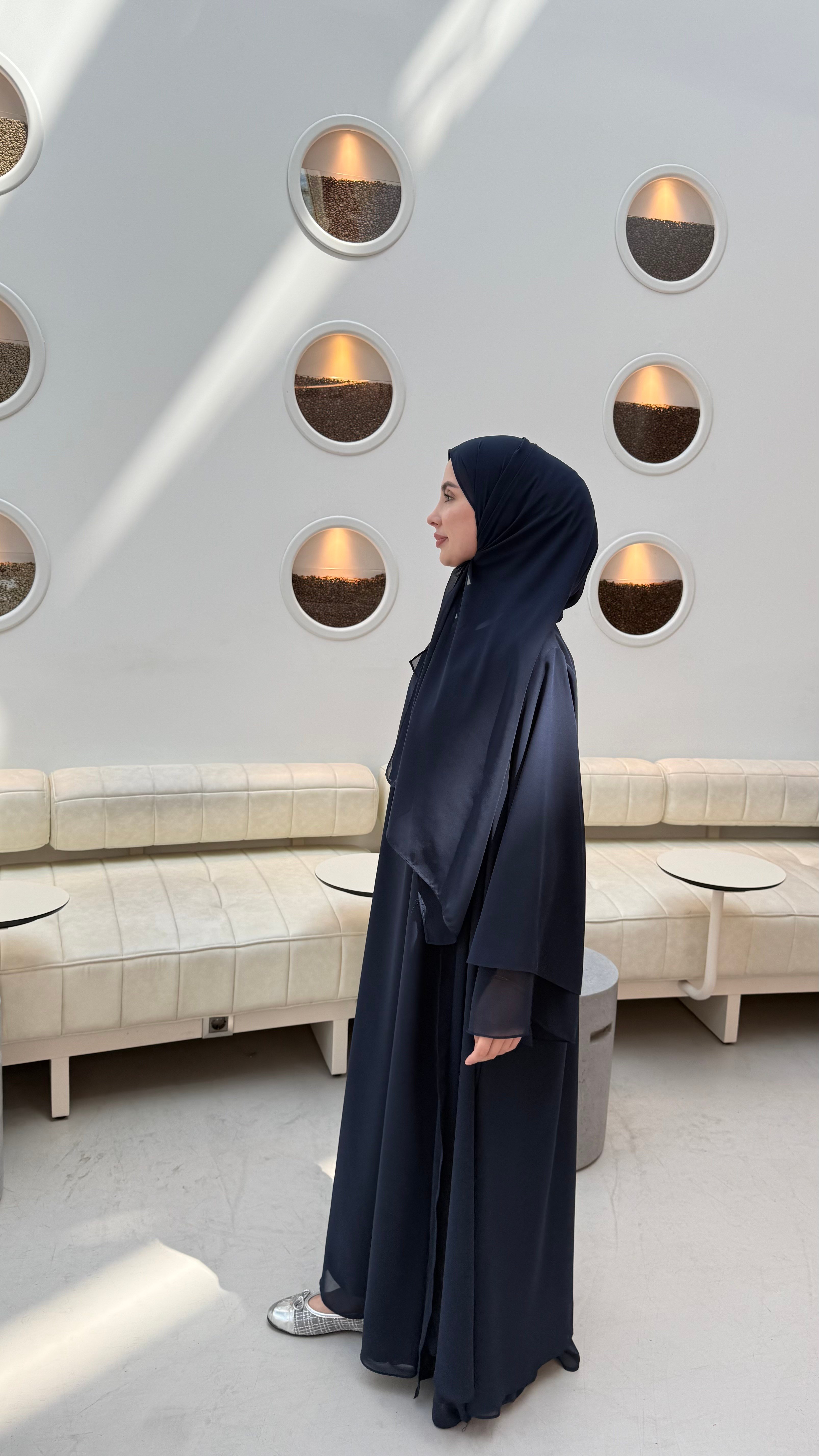 İÇİ %100 PAMUK ÜÇLÜ ABAYA TAKIM - LACİVERT
