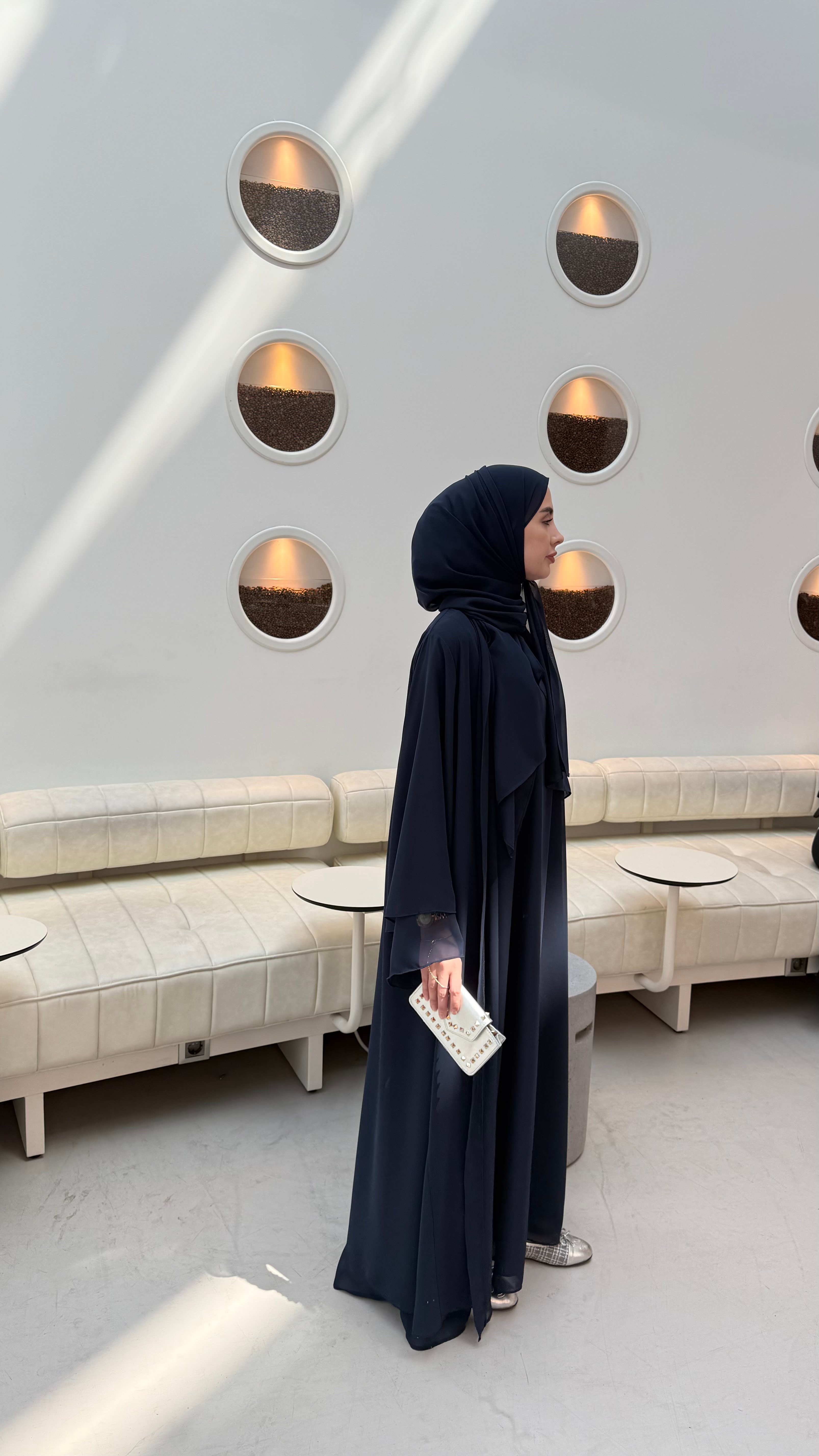 İÇİ %100 PAMUK ÜÇLÜ ABAYA TAKIM - LACİVERT