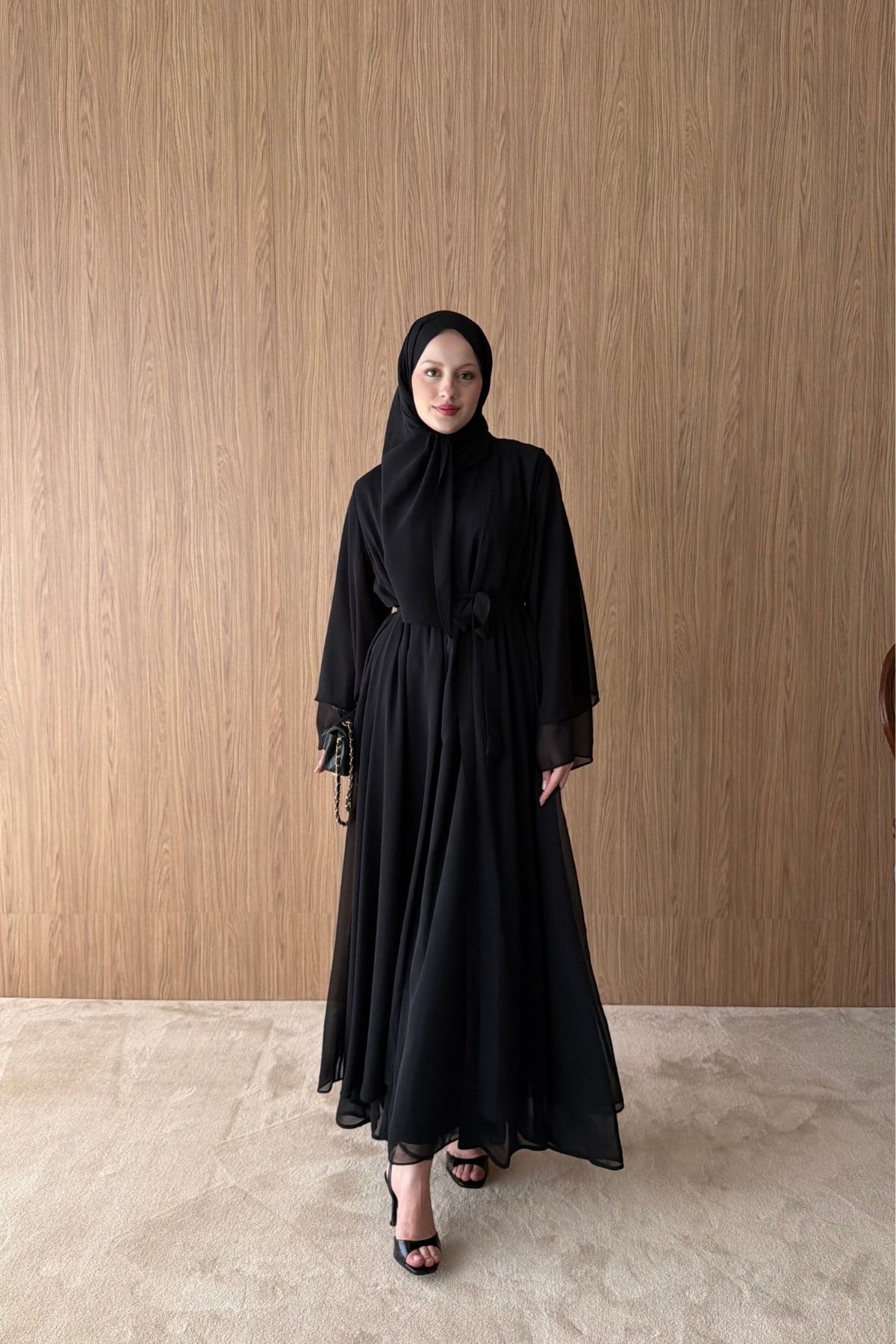 İÇİ %100 PAMUK ÜÇLÜ ABAYA TAKIM - SİYAH