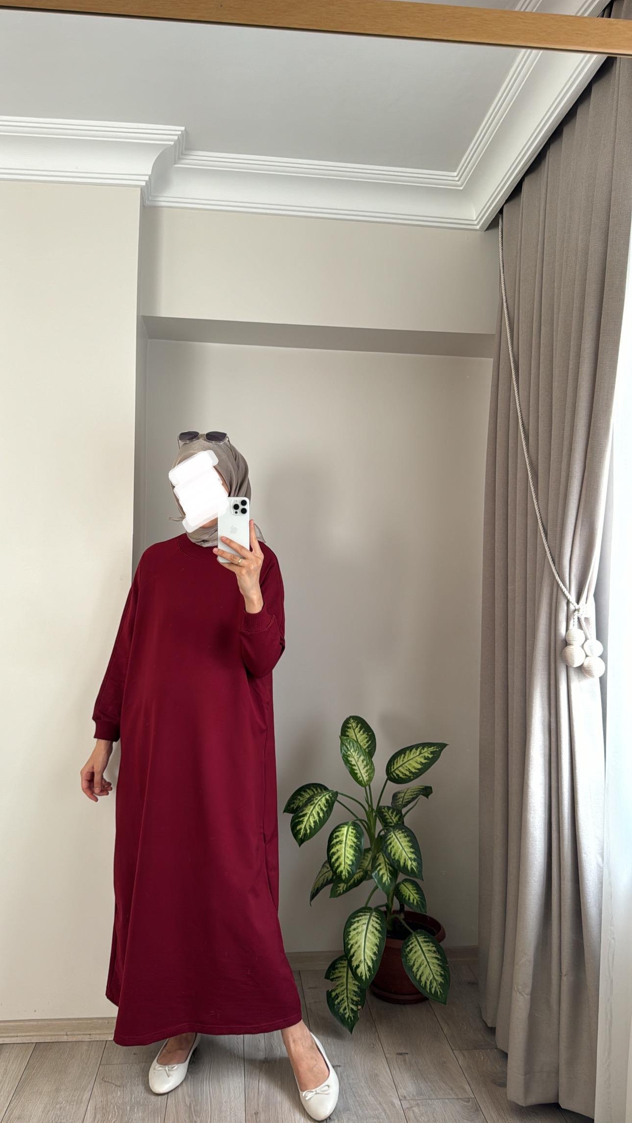 İKİ İPLİK DÜZ ELBİSE - BORDO