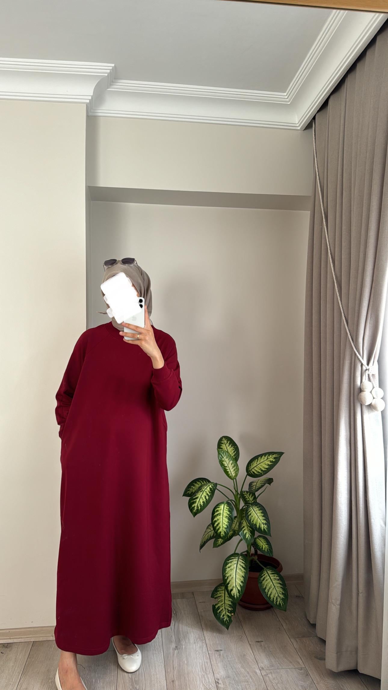 İKİ İPLİK DÜZ ELBİSE - BORDO