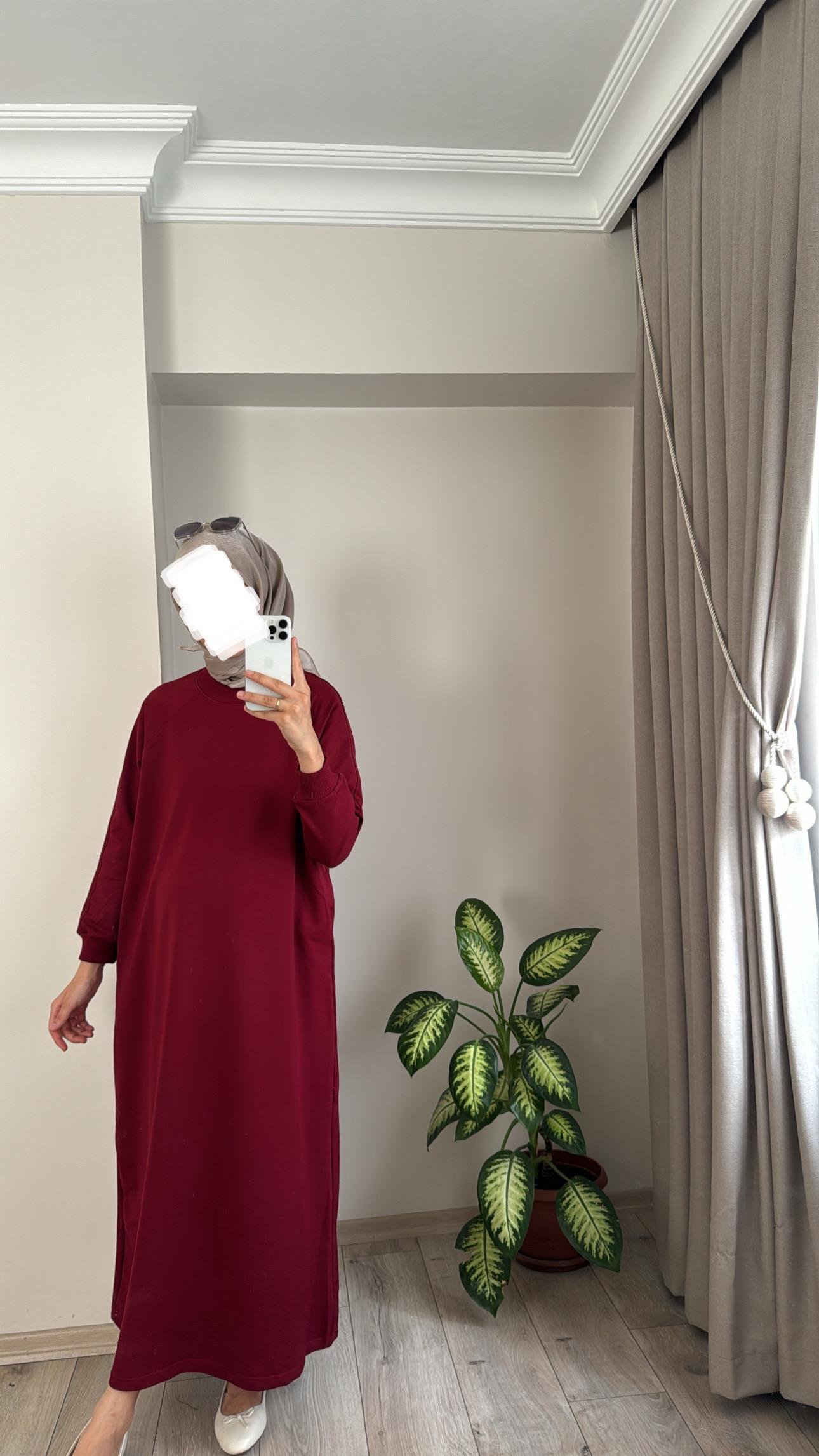 İKİ İPLİK DÜZ ELBİSE - BORDO