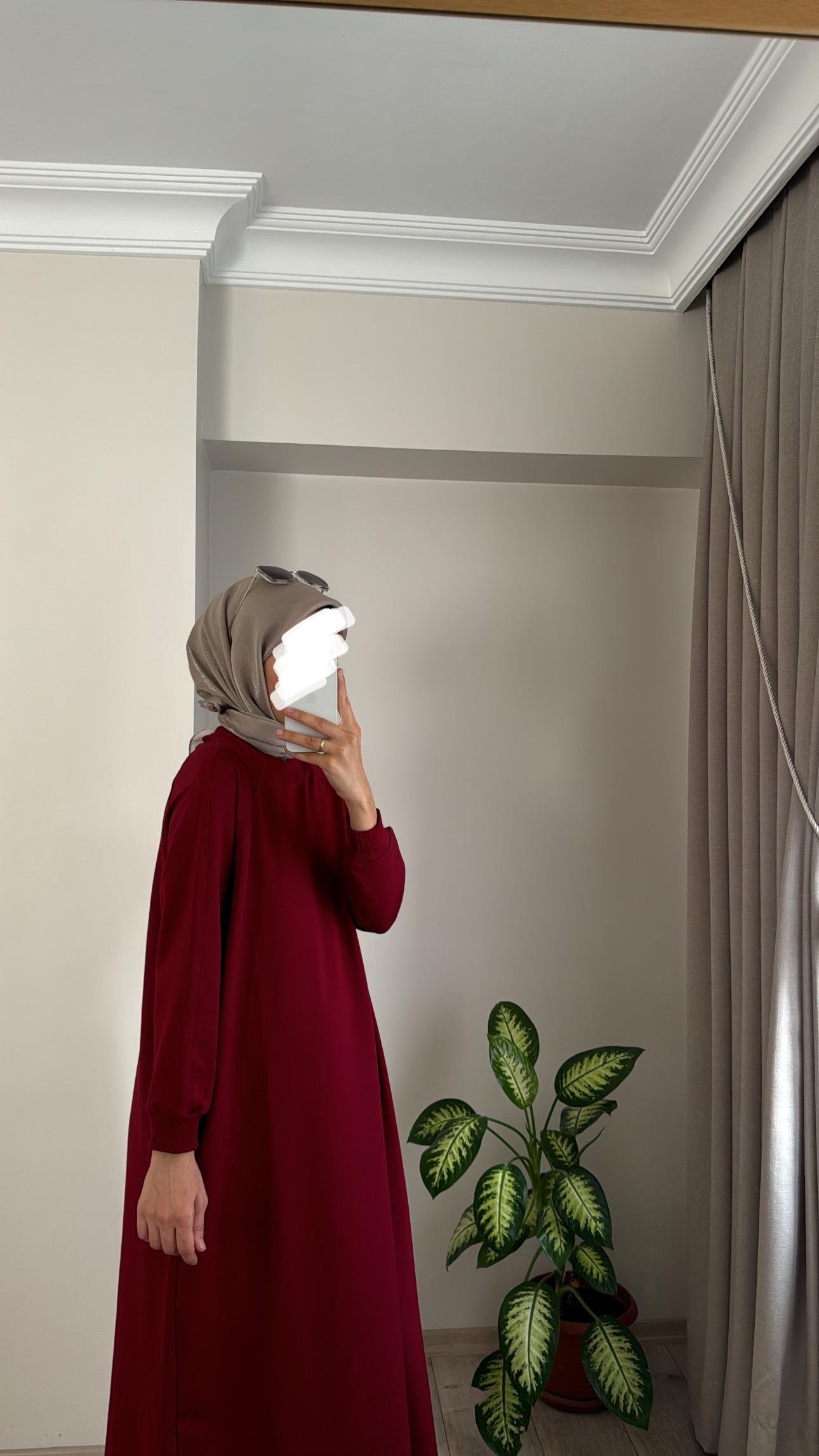 İKİ İPLİK DÜZ ELBİSE - BORDO