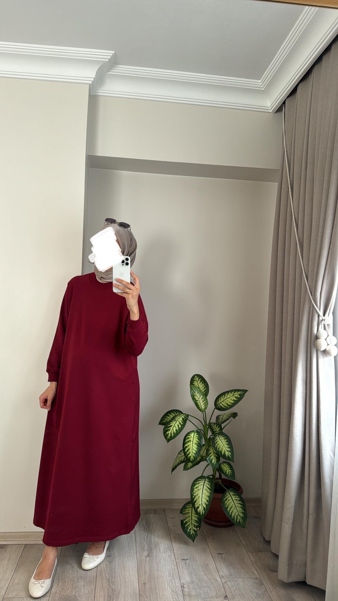 İKİ İPLİK DÜZ ELBİSE - BORDO