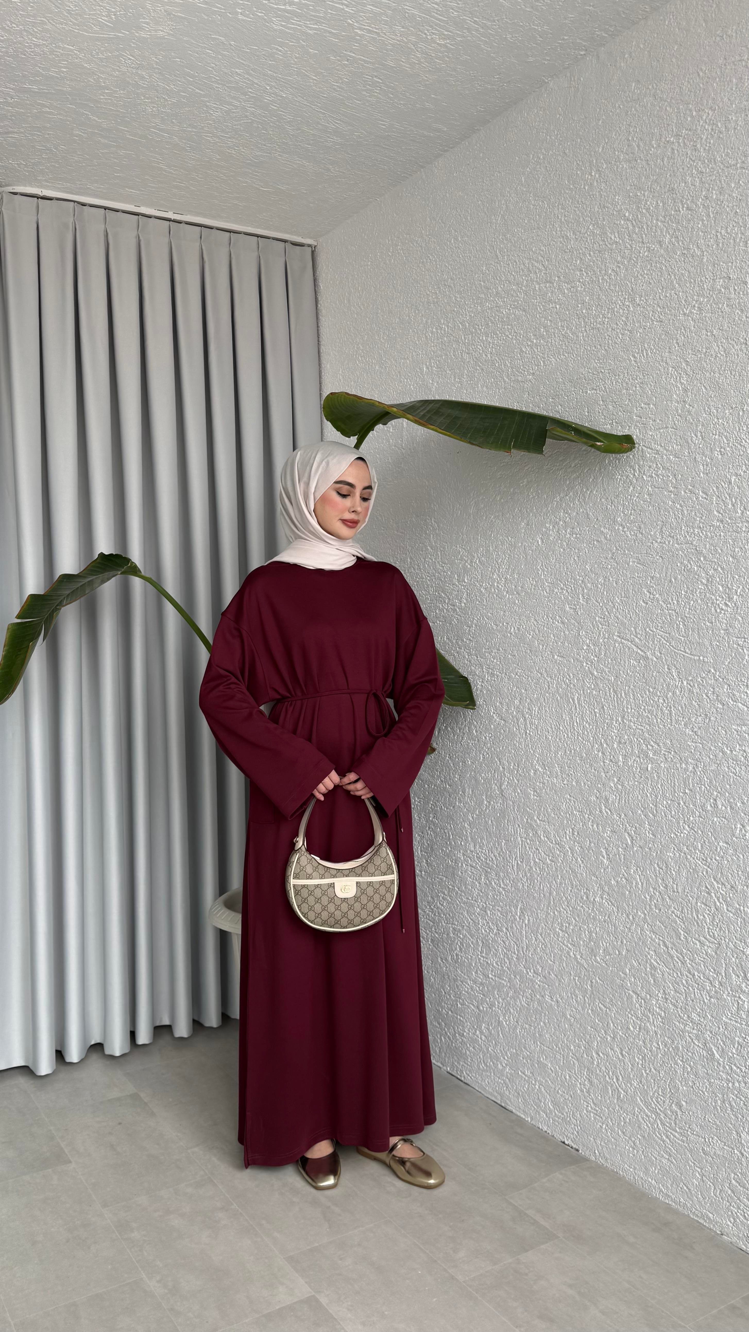 İKİ İPLİK OVERSİZE ELBİSE - BORDO