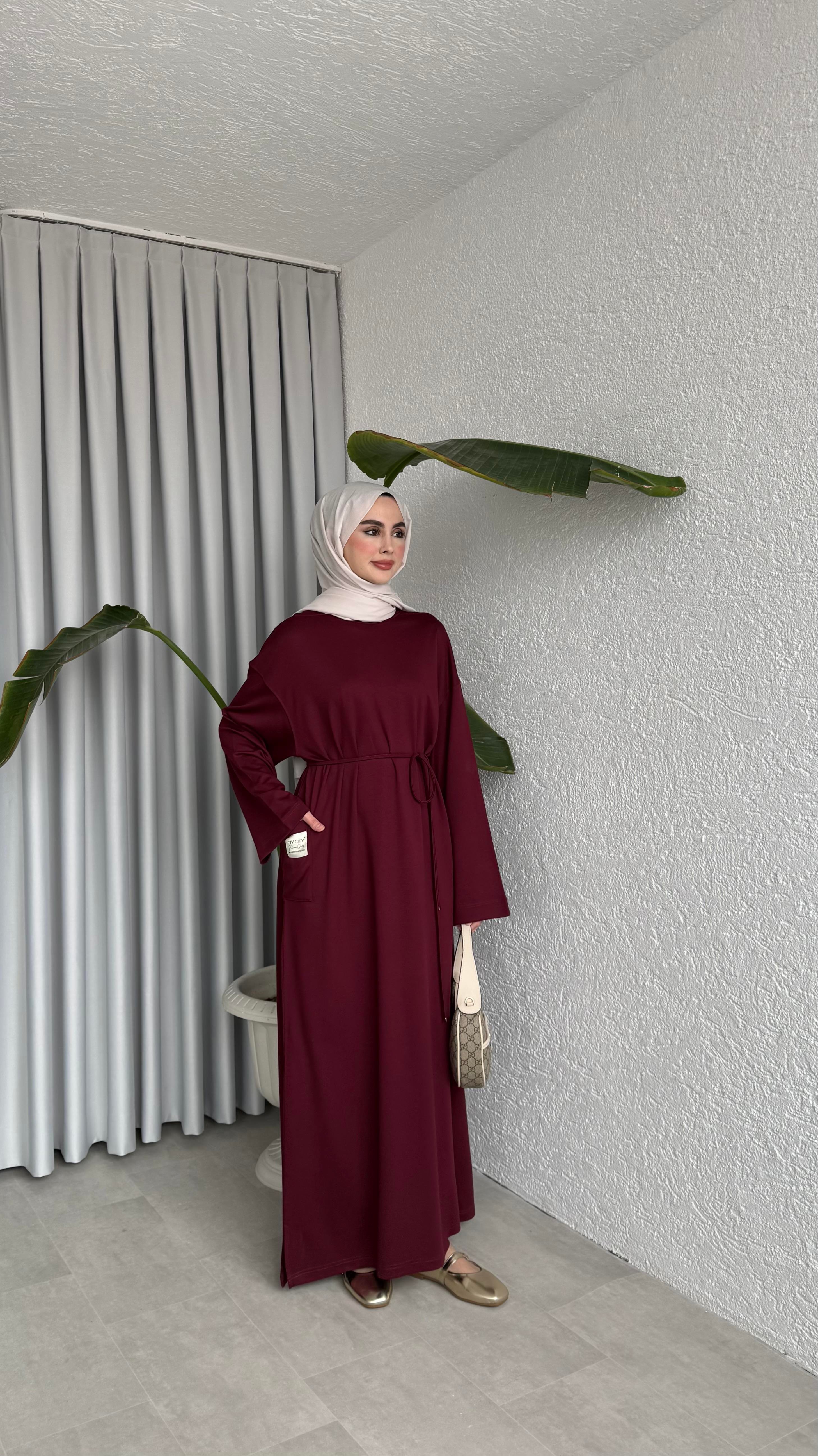 İKİ İPLİK OVERSİZE ELBİSE - BORDO