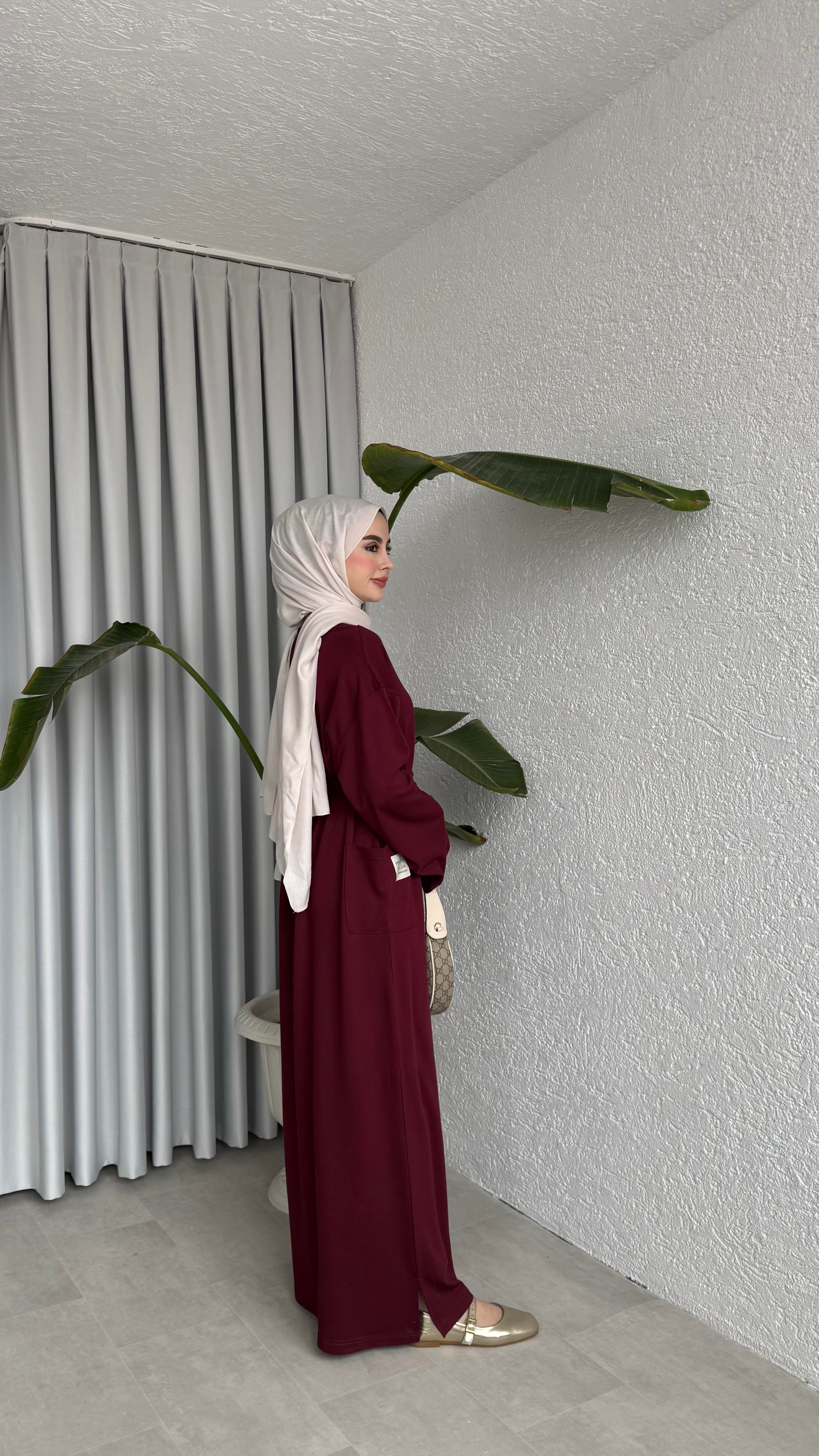 İKİ İPLİK OVERSİZE ELBİSE - BORDO