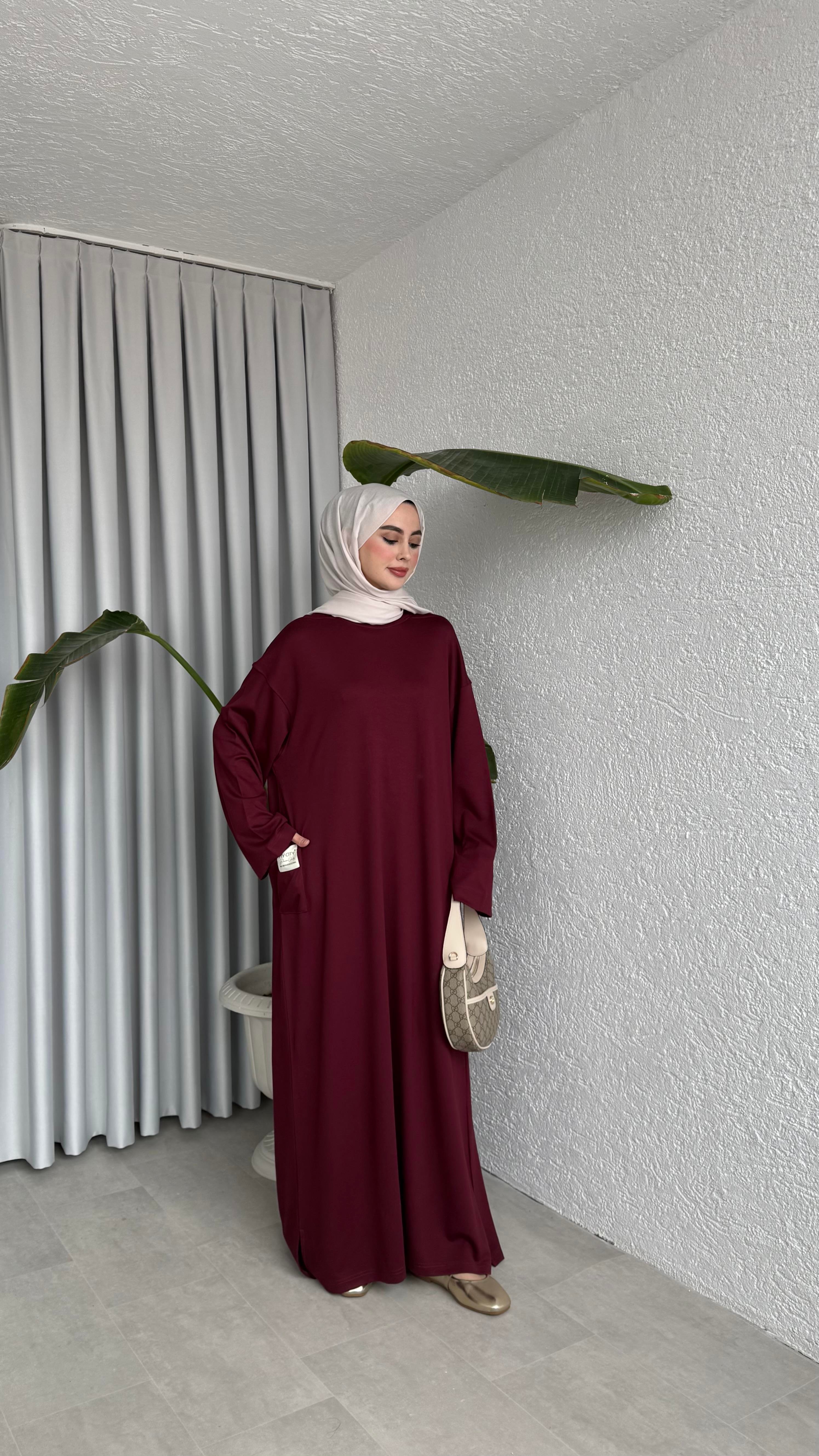 İKİ İPLİK OVERSİZE ELBİSE - BORDO