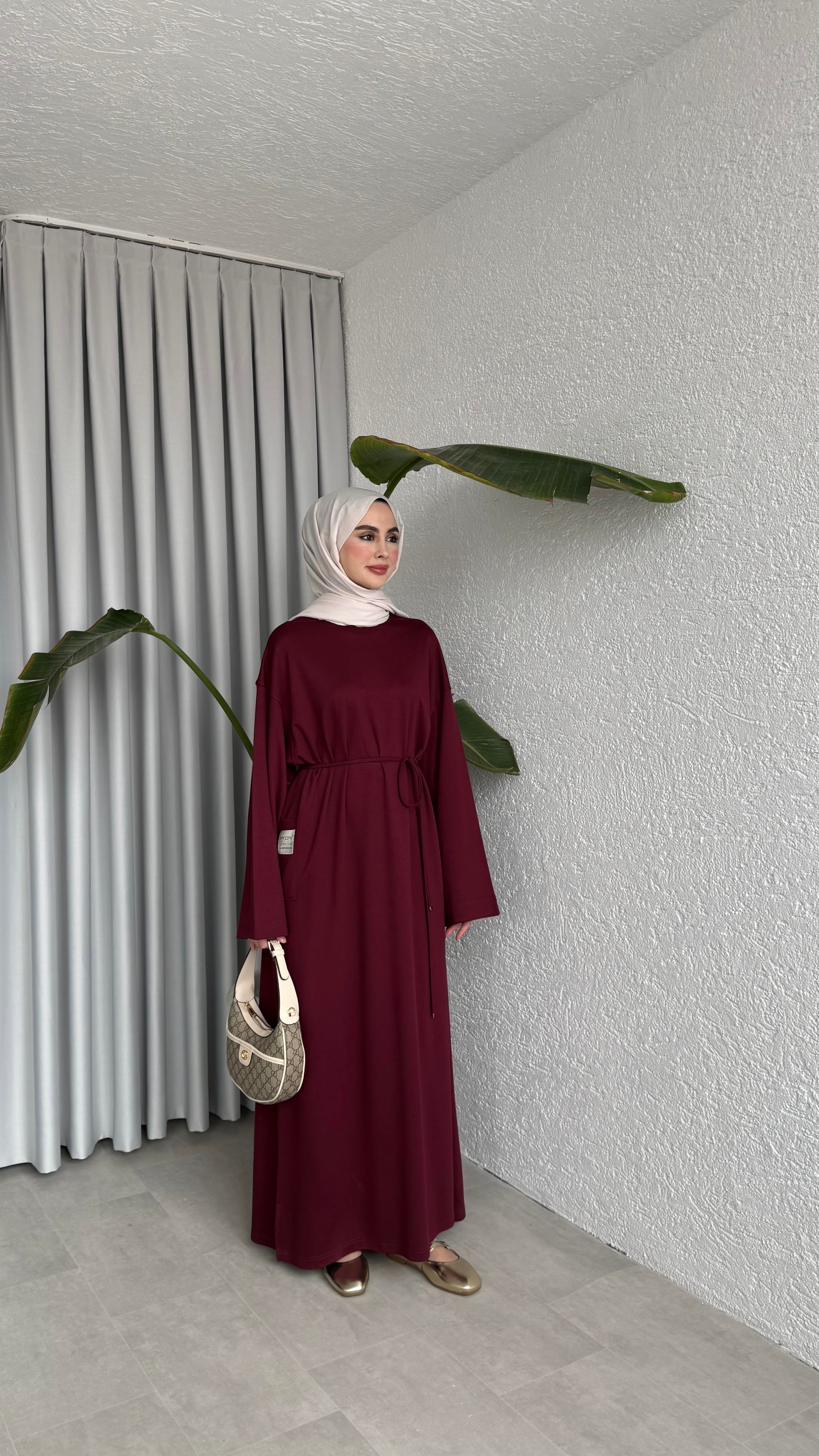 İKİ İPLİK OVERSİZE ELBİSE - BORDO