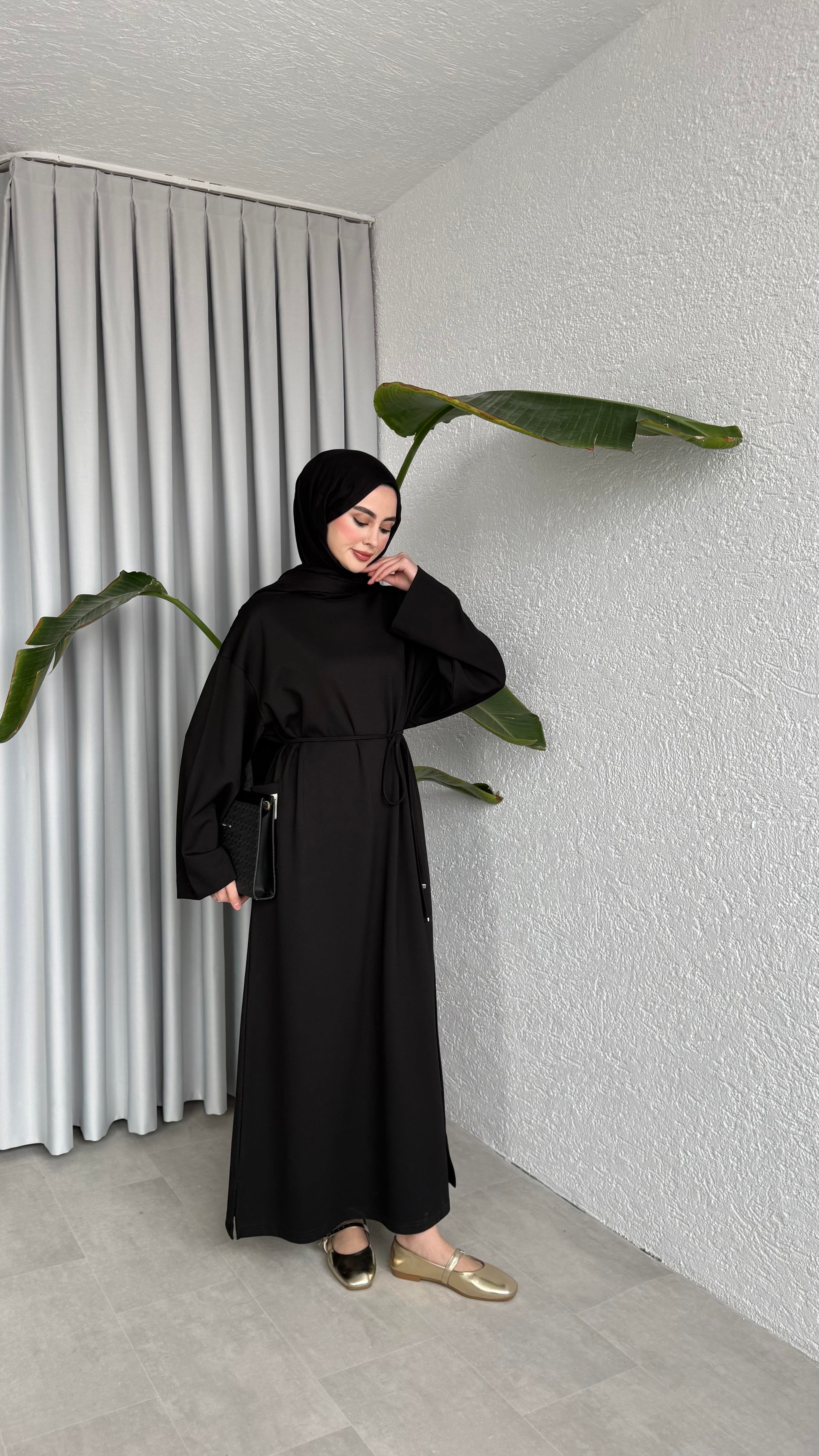 İKİ İPLİK OVERSİZE ELBİSE - SİYAH