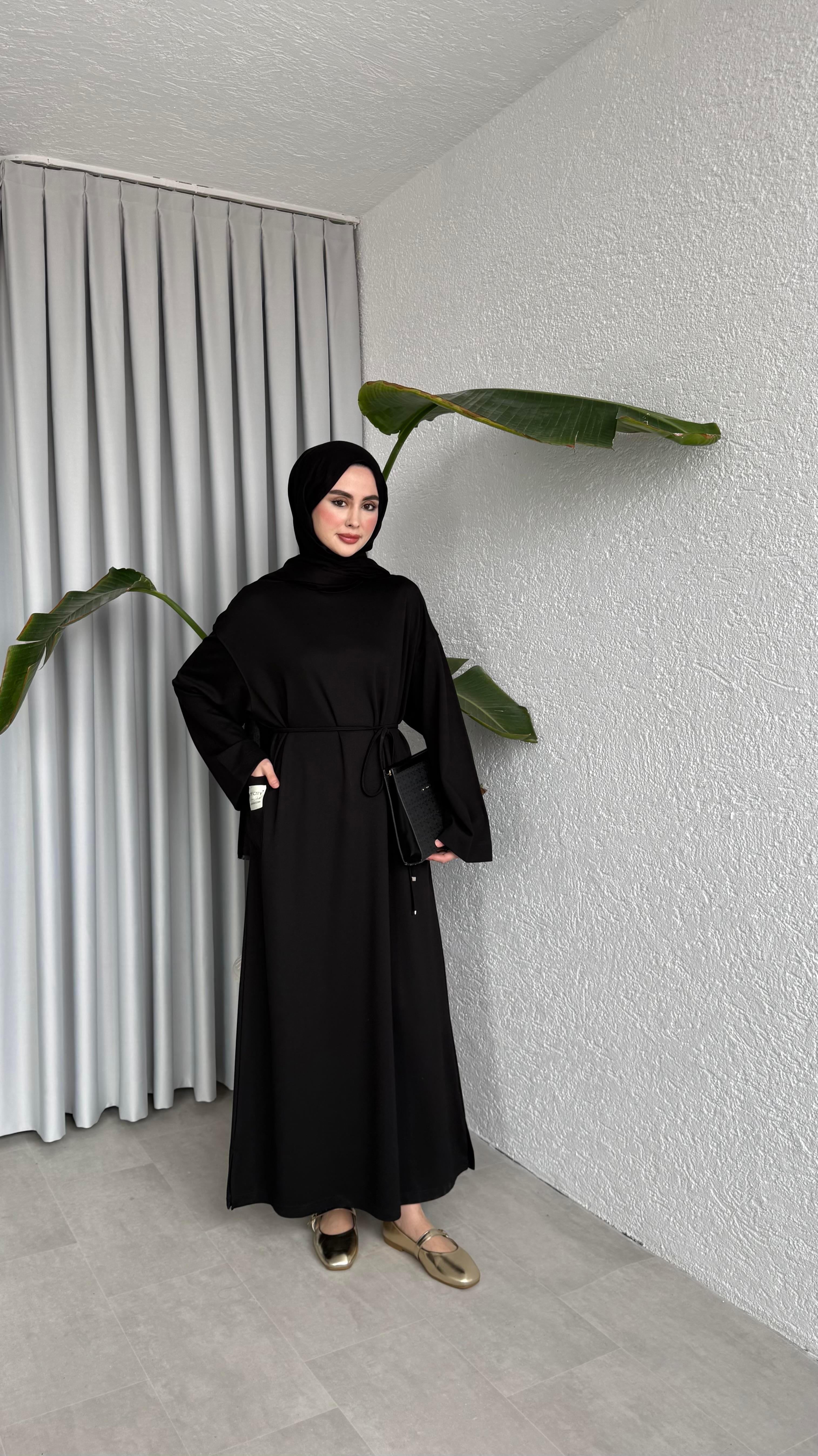 İKİ İPLİK OVERSİZE ELBİSE - SİYAH