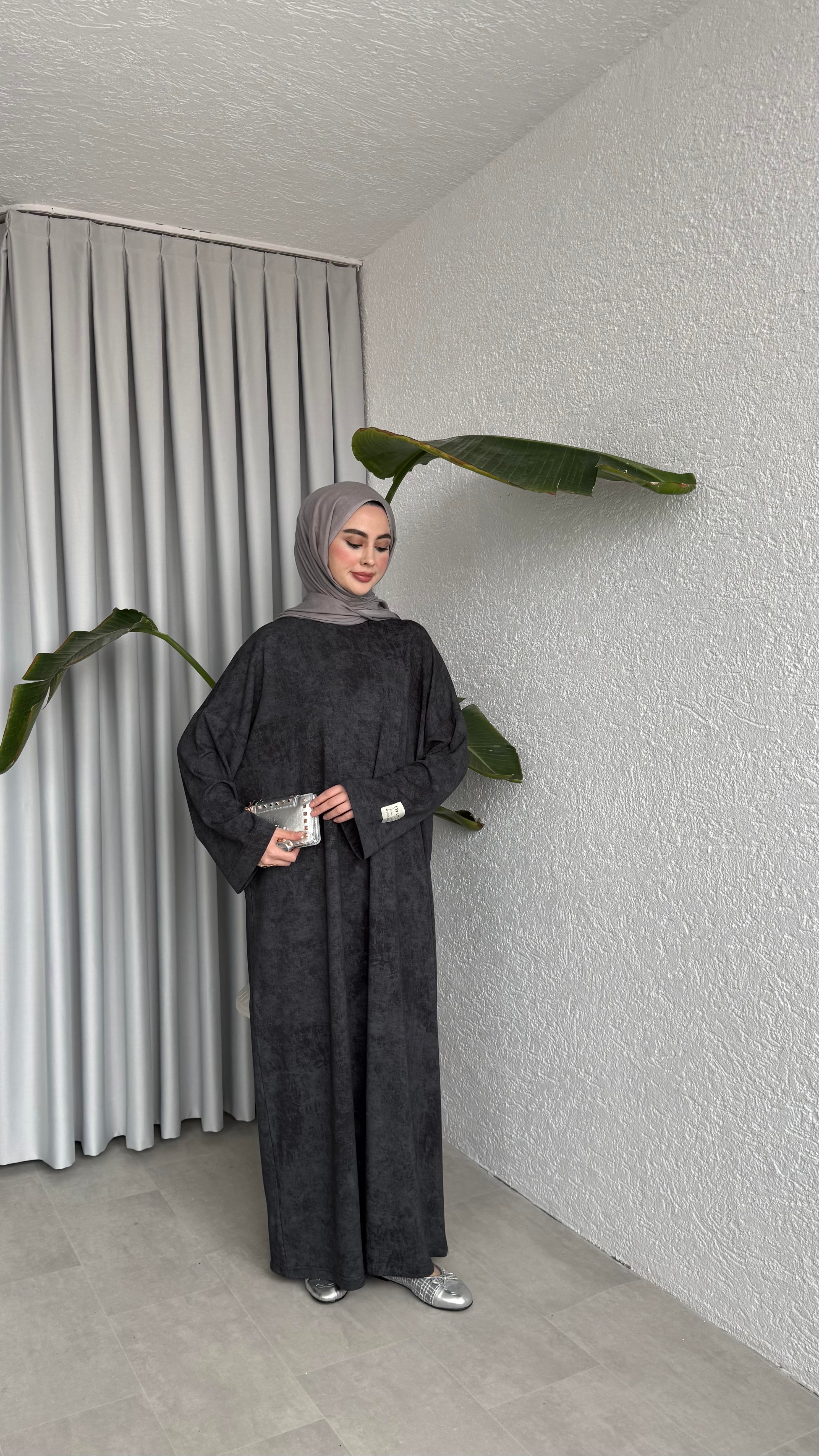 İKİ İPLİK OVERSİZE ELBİSE - SOLUK DESEN