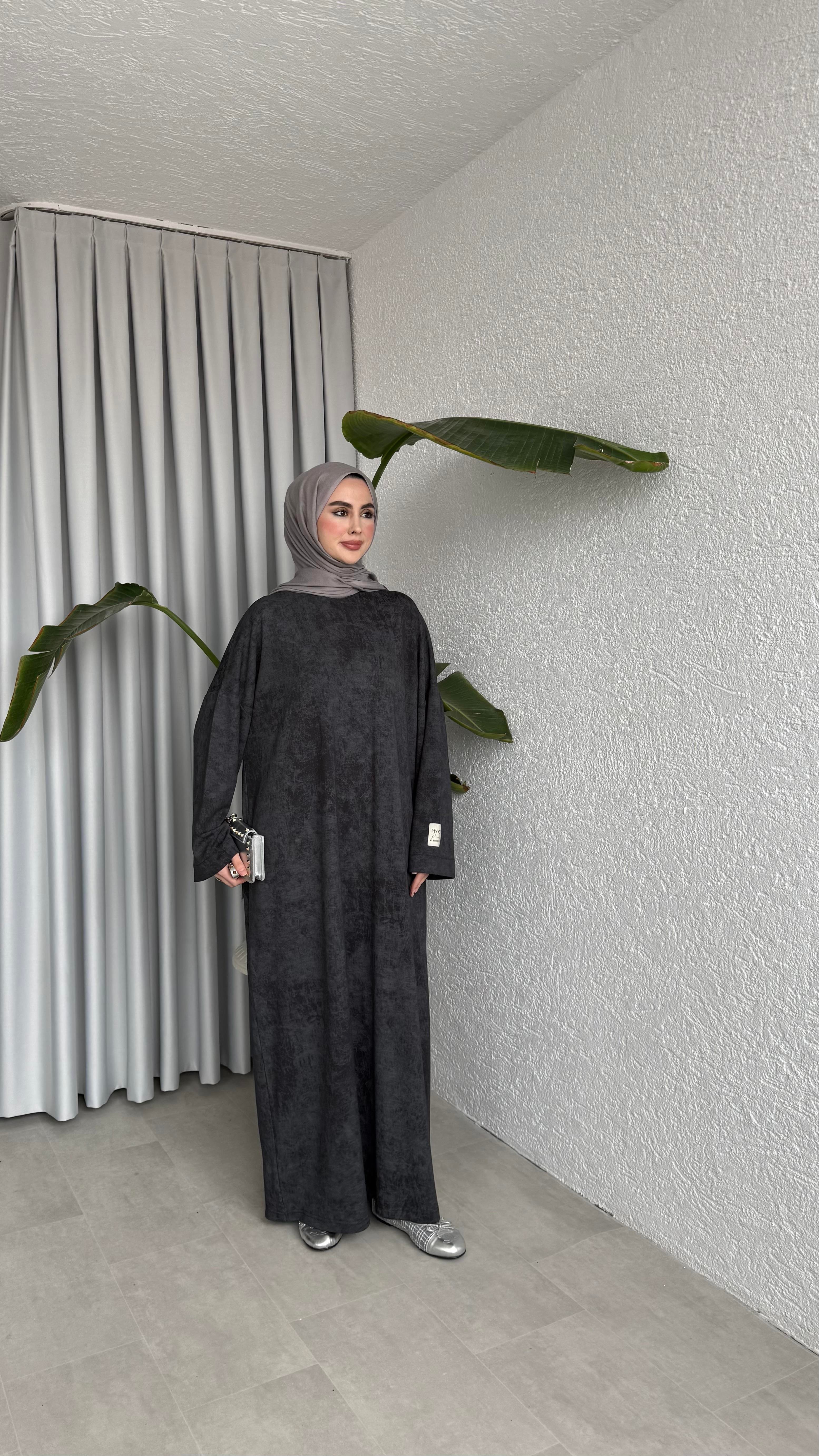 İKİ İPLİK OVERSİZE ELBİSE - SOLUK DESEN