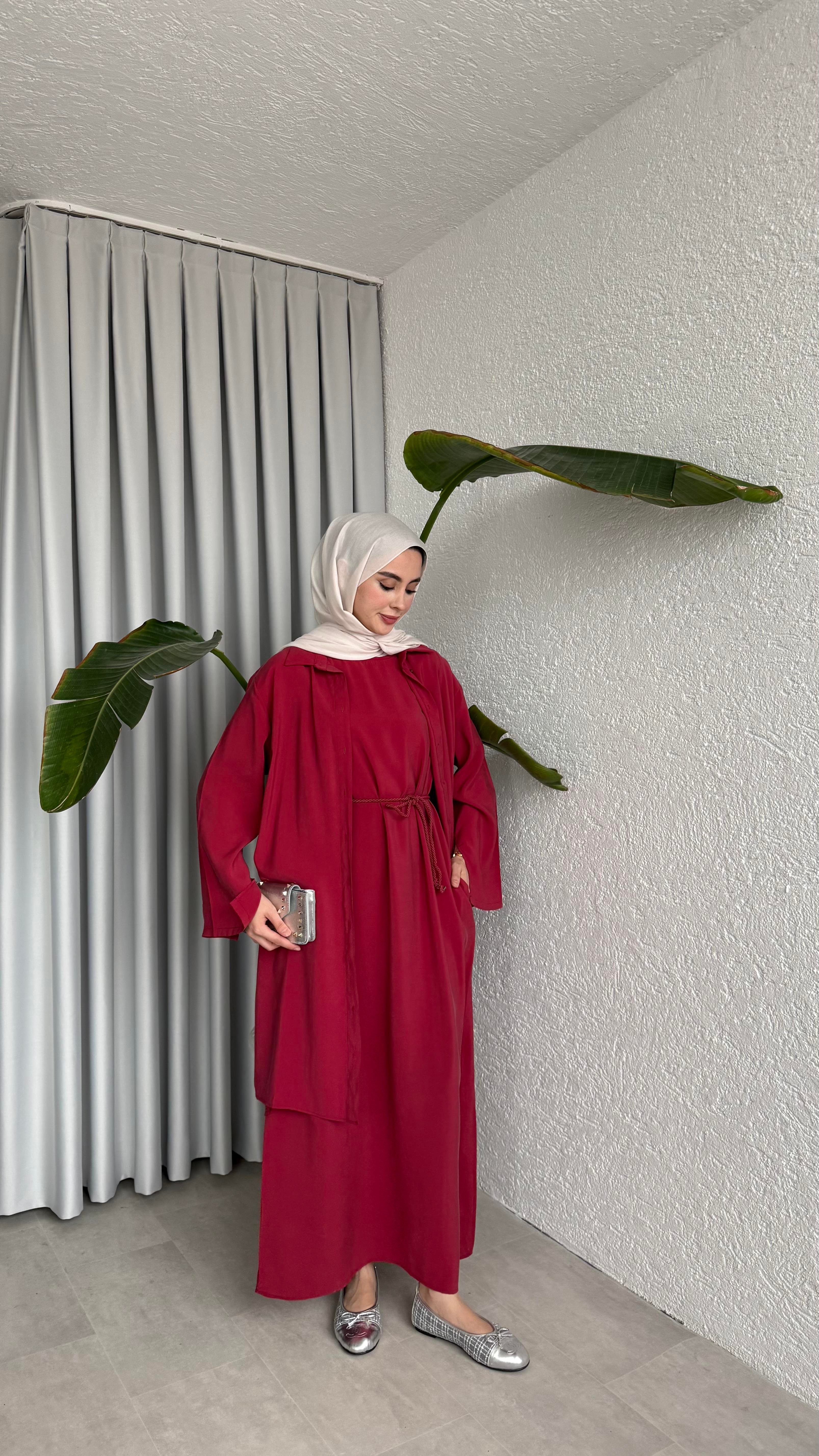 İKİ PARÇALI MODAL ELBİSE - BORDO