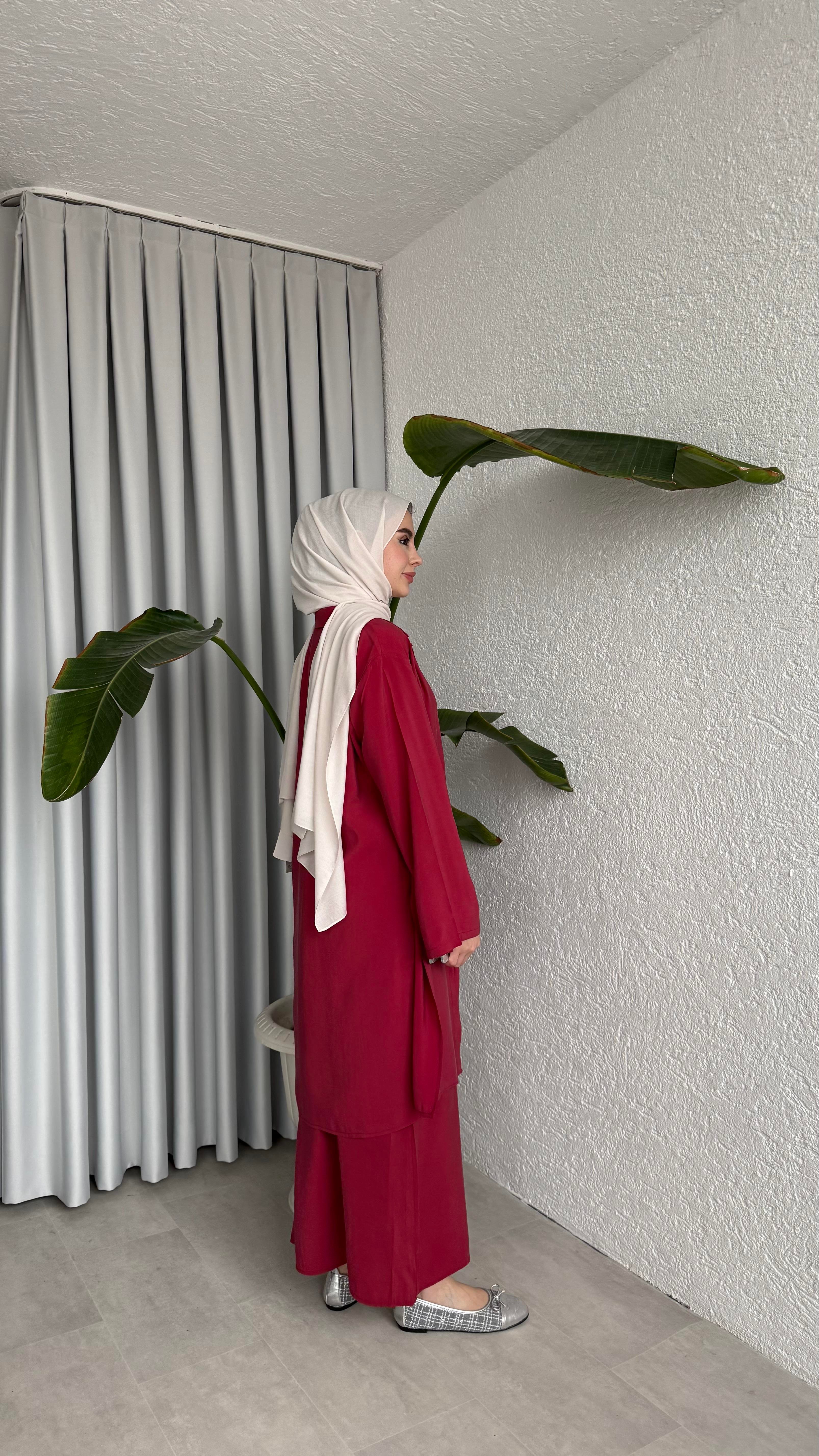 İKİ PARÇALI MODAL ELBİSE - BORDO