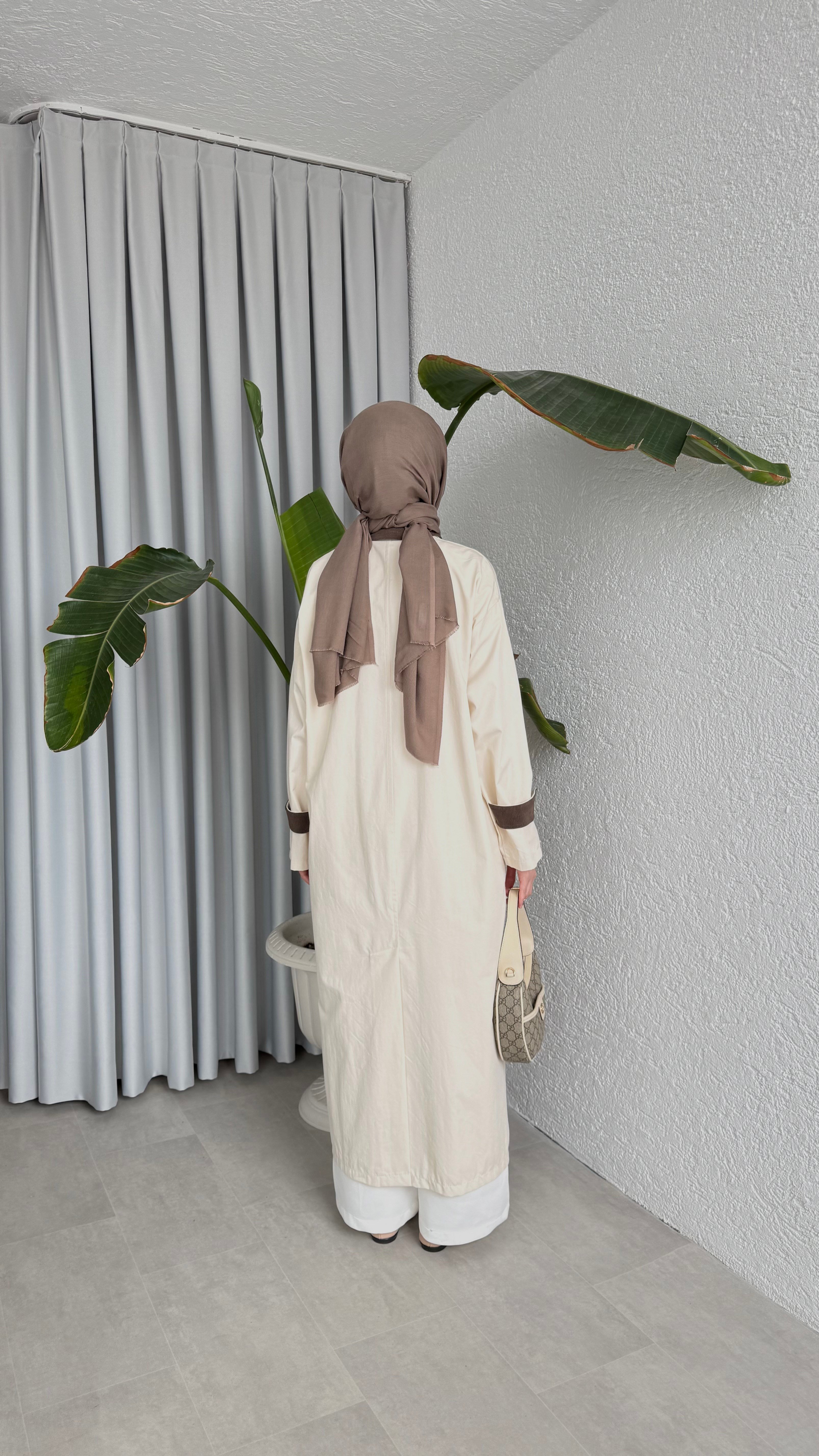 KADİFE YAKALI TRENÇKOT - TAŞ