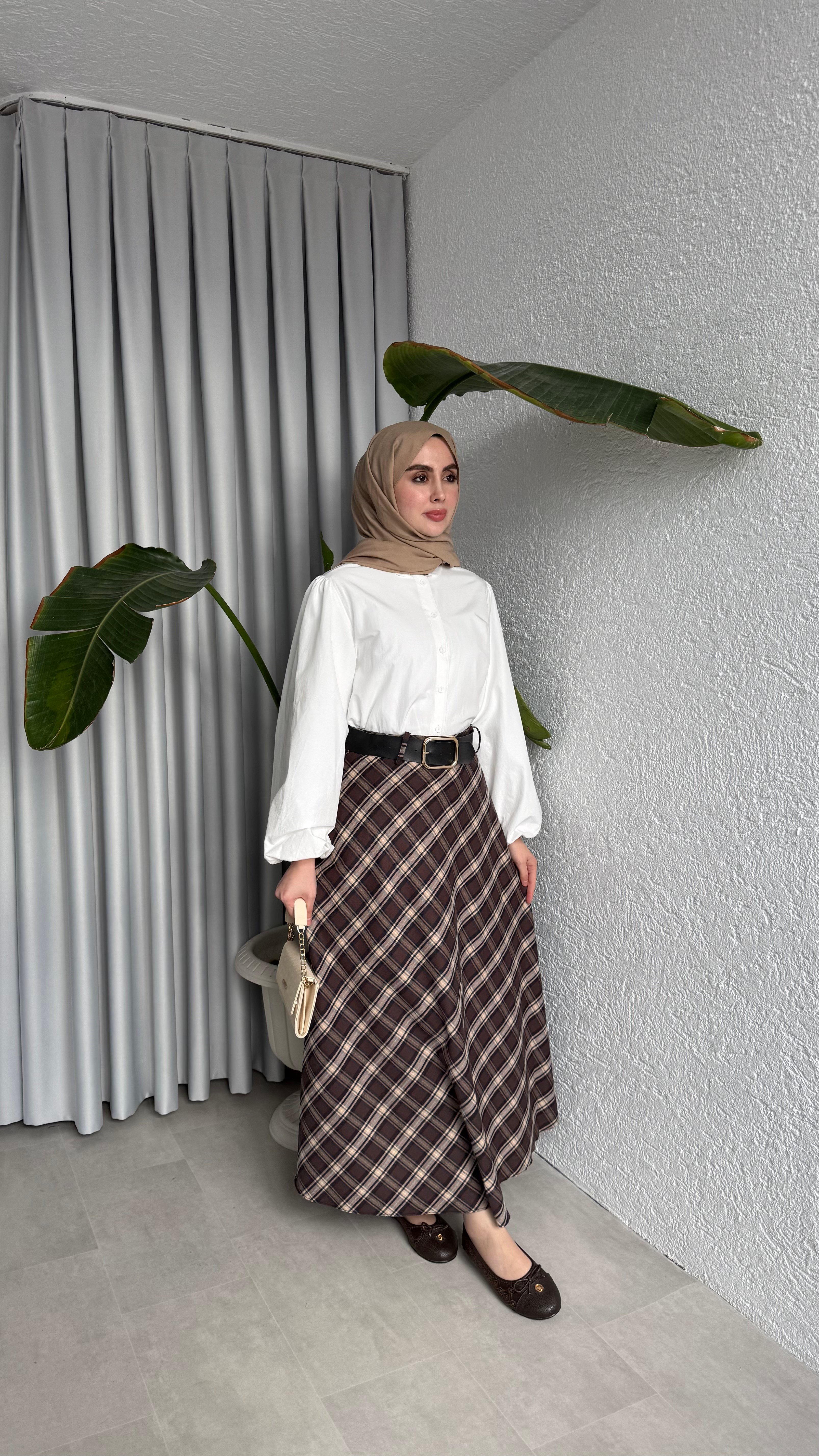 KEMERLİ ASTARLI EKOSE ETEK - KAHVE