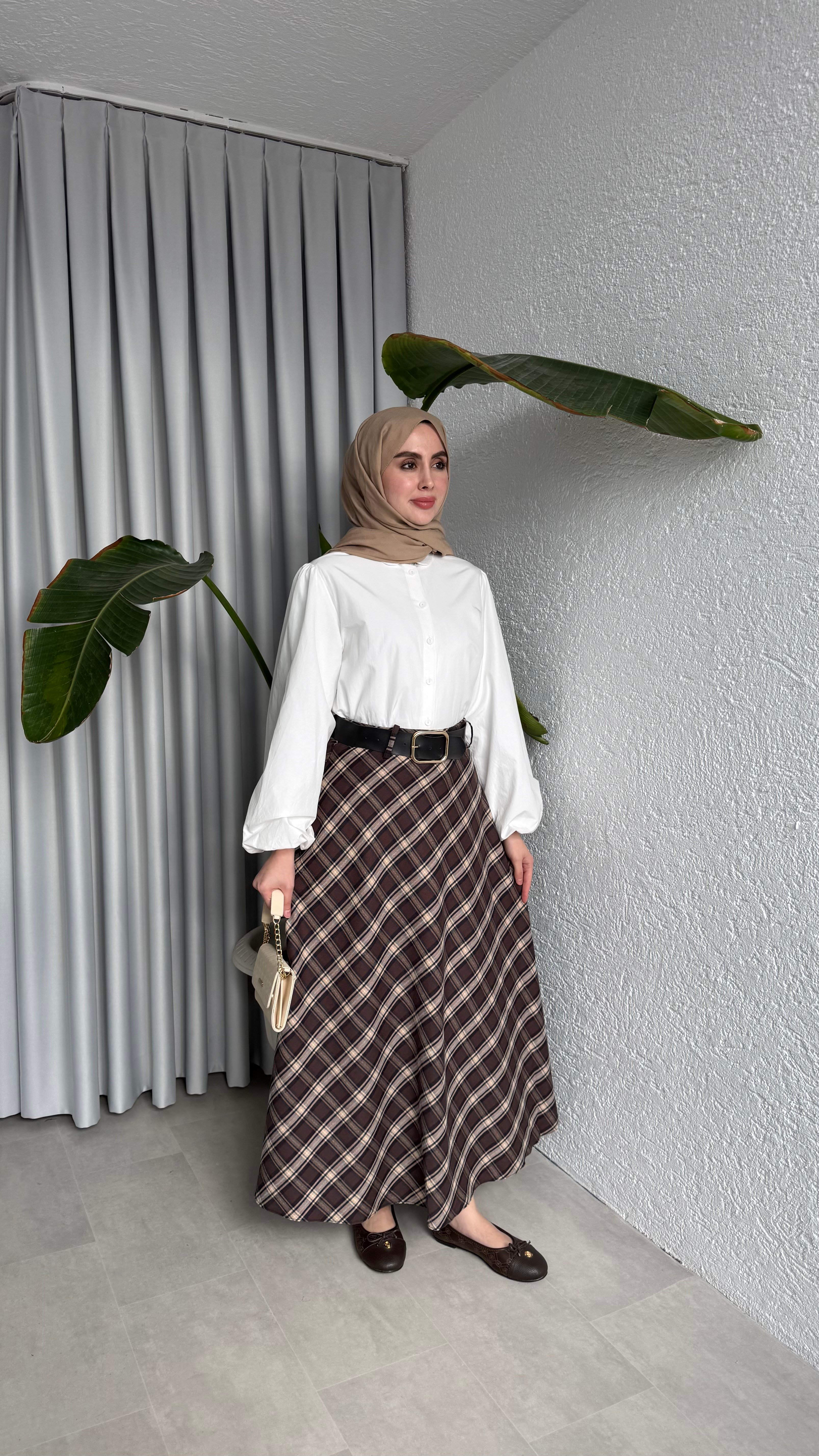 KEMERLİ ASTARLI EKOSE ETEK - KAHVE