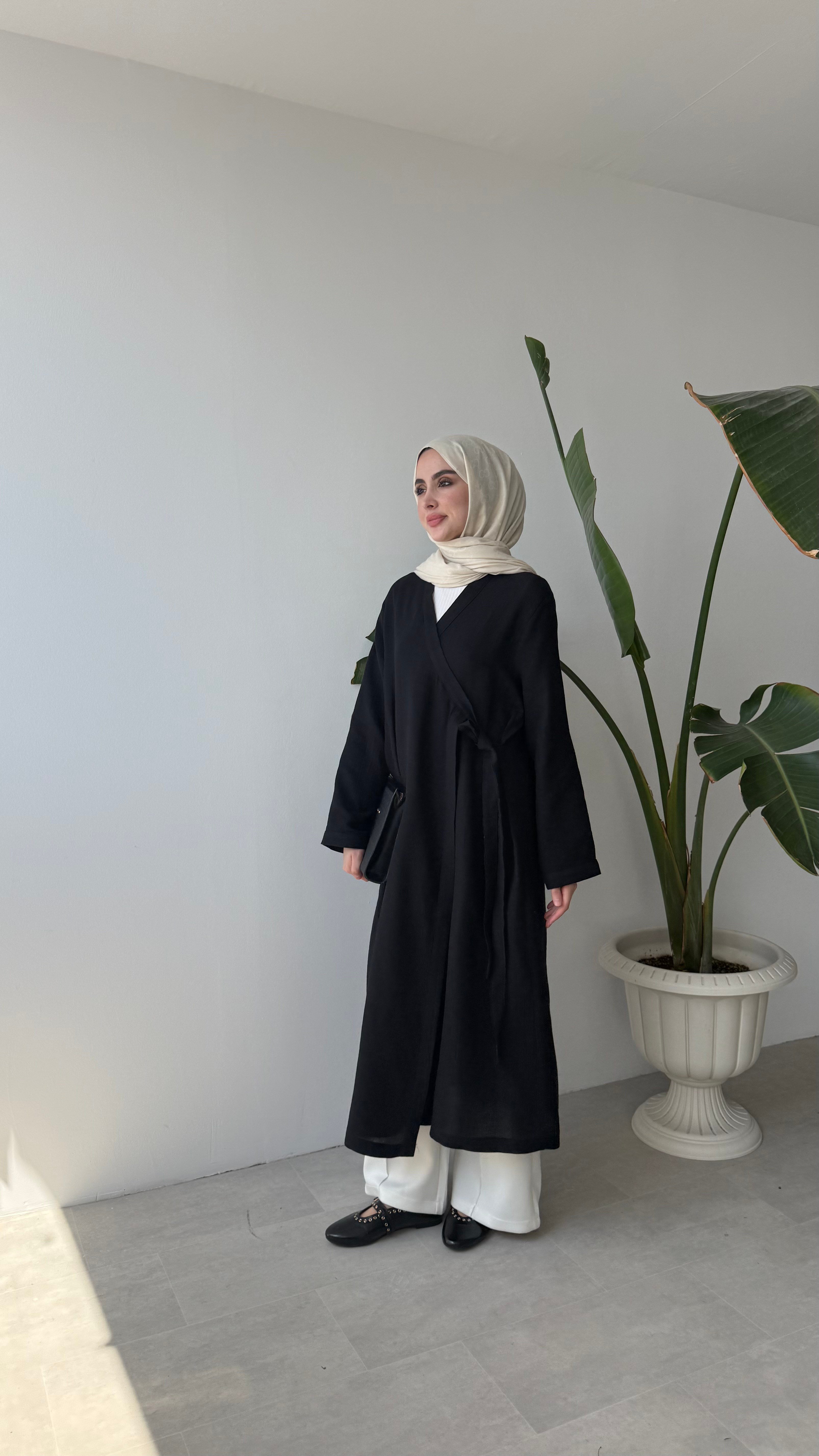 KRUVAZE YAKA MÜSLİN KİMONO - SİYAH